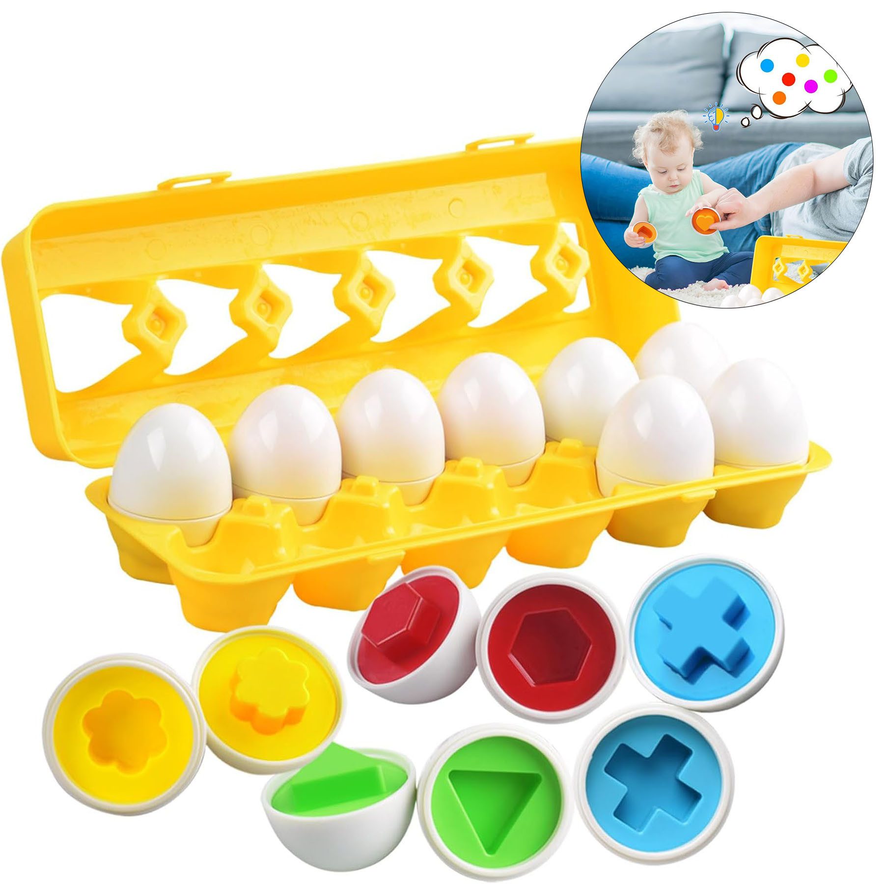 Mutig Lernspielzeug Montessori Spielzeug Passende Eier 12PCS, Farbe & Form Erkennung (zur Entwicklung von Hand-Augen-Koordination und kognitiven Fähigkeiten, Lernspiel für Kinder pädagogisches Spiel Ab 18 Monaten für Kinder), Beste Geschenke für Oster Weihnachten Kindertag frühes Lernen