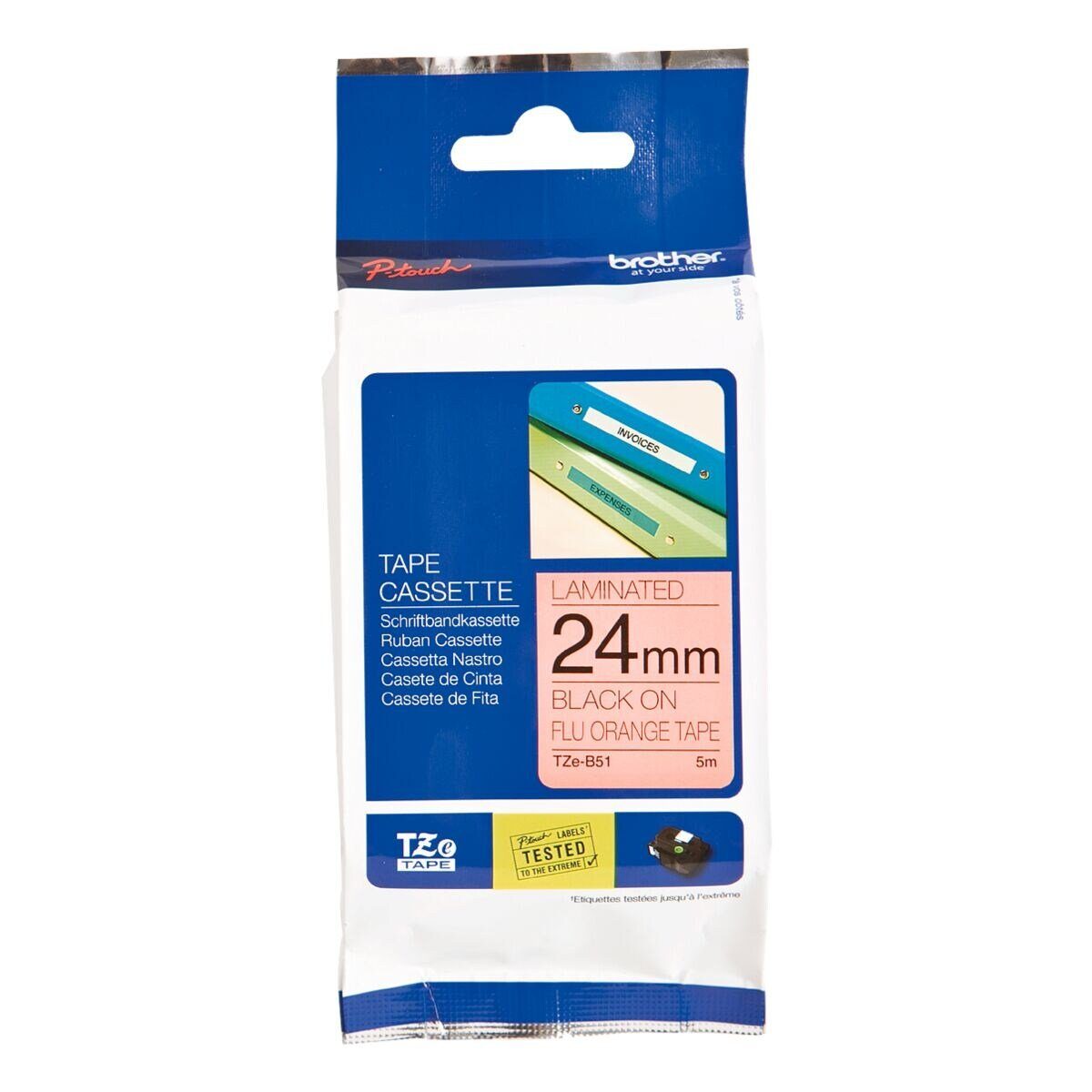 Brother Beschriftungsband TZe-C51, TZe-B51, 24,00 mm x 5,00 m, Signalfarbe, laminiert