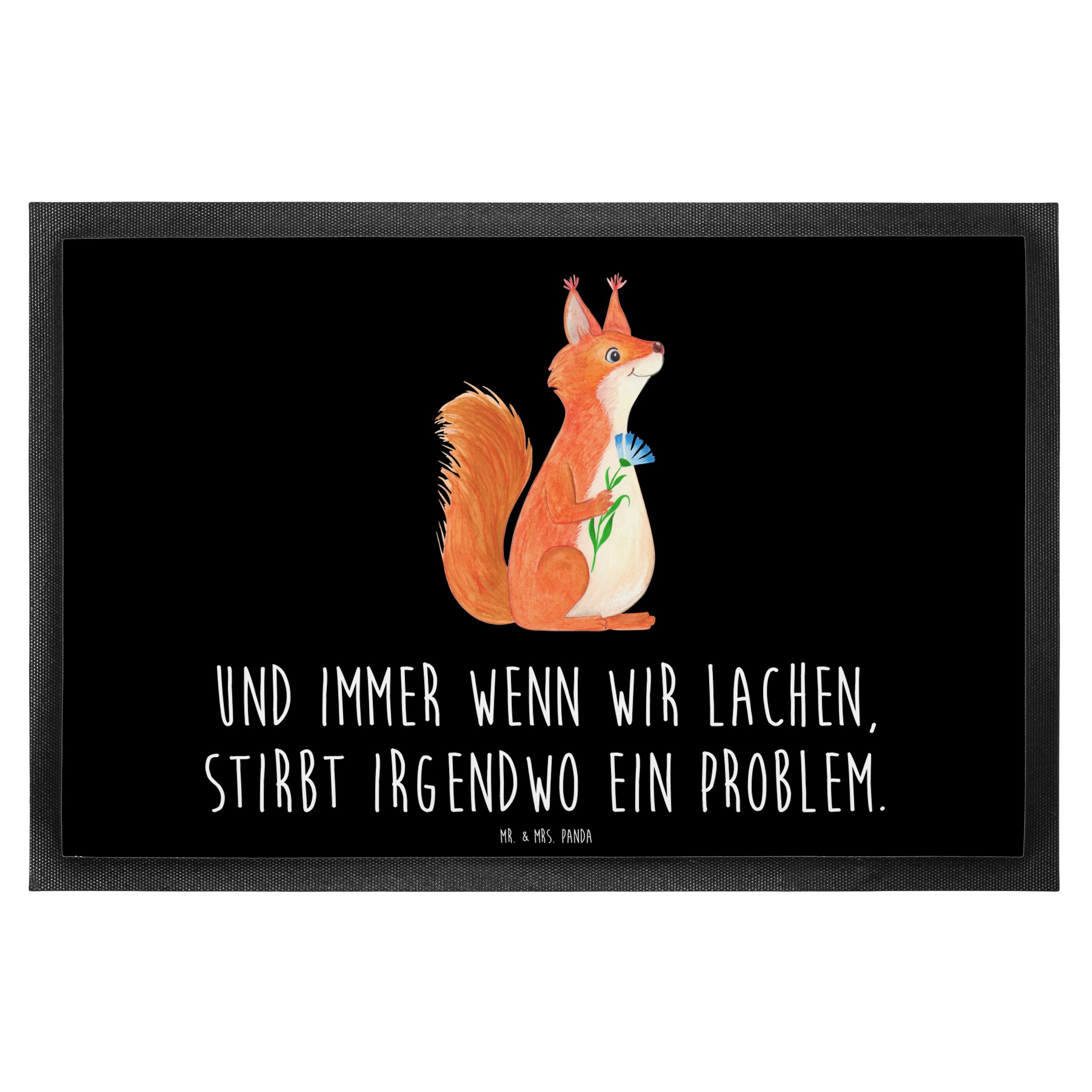 Mr. & Mrs. Panda Fußmatte Eichhörnchen Blume, Schmutzmatte 40 x 60 cm, Schwarz, schmutzfangmatt, Höhe: 40 mm