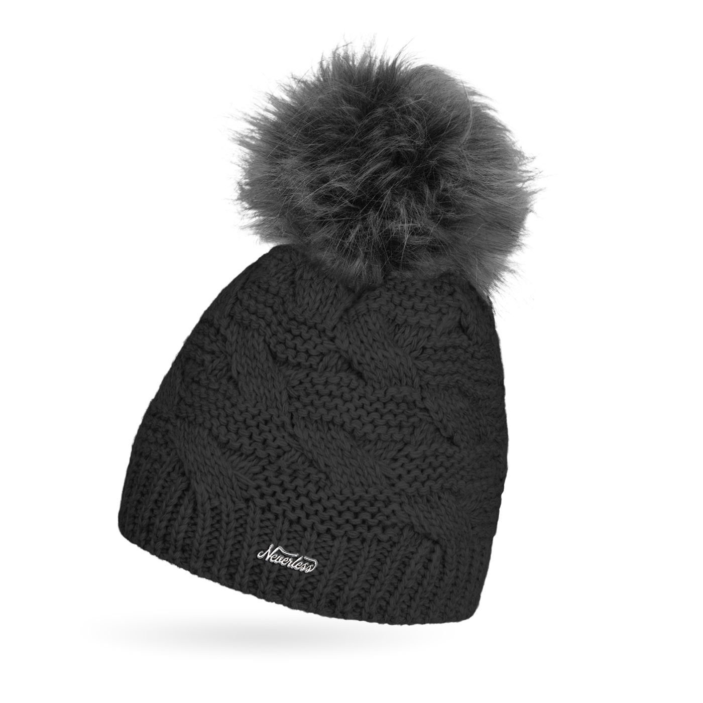 Neverless Bommelmütze Damen Strick-Mütze Winter Grobstrick Gefüttert Fleece günstig online kaufen