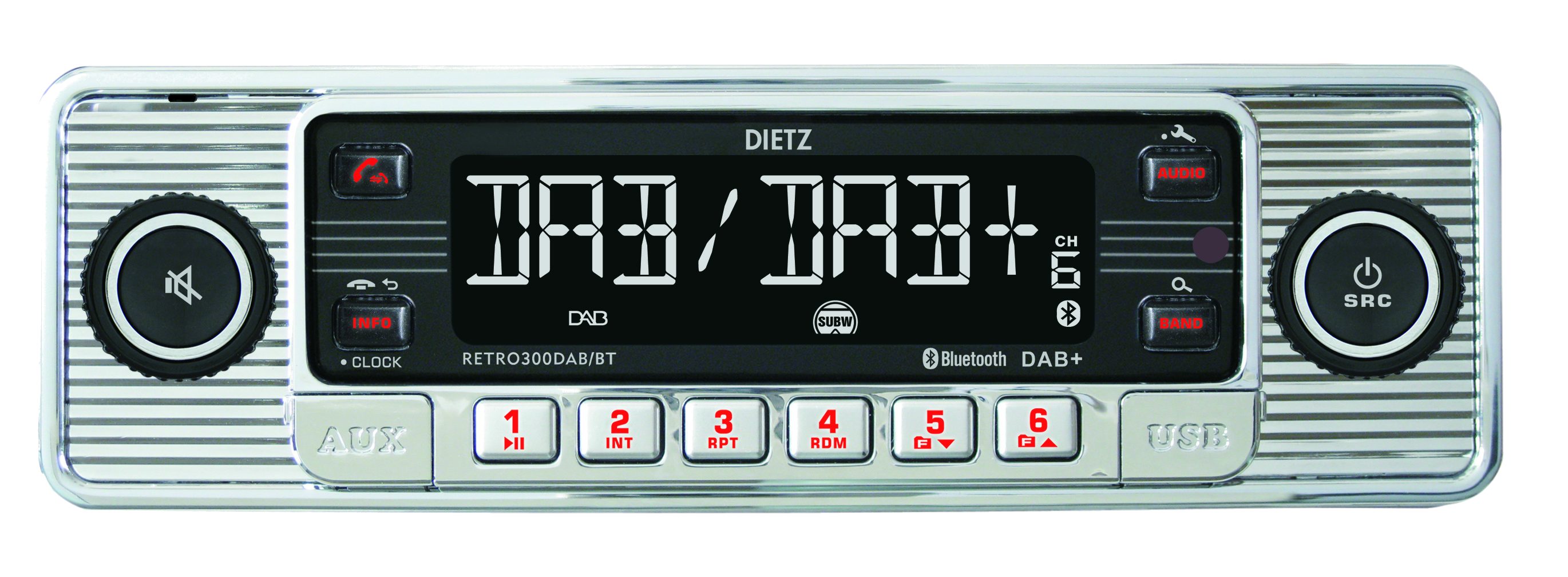 Dietz 1-DIN Dietz Retro Radio DAB+, BT, MP3, USB, RDS Autoradio (Digitalradio (DAB), FM/UKW, 20,00 W) Silber-chrom