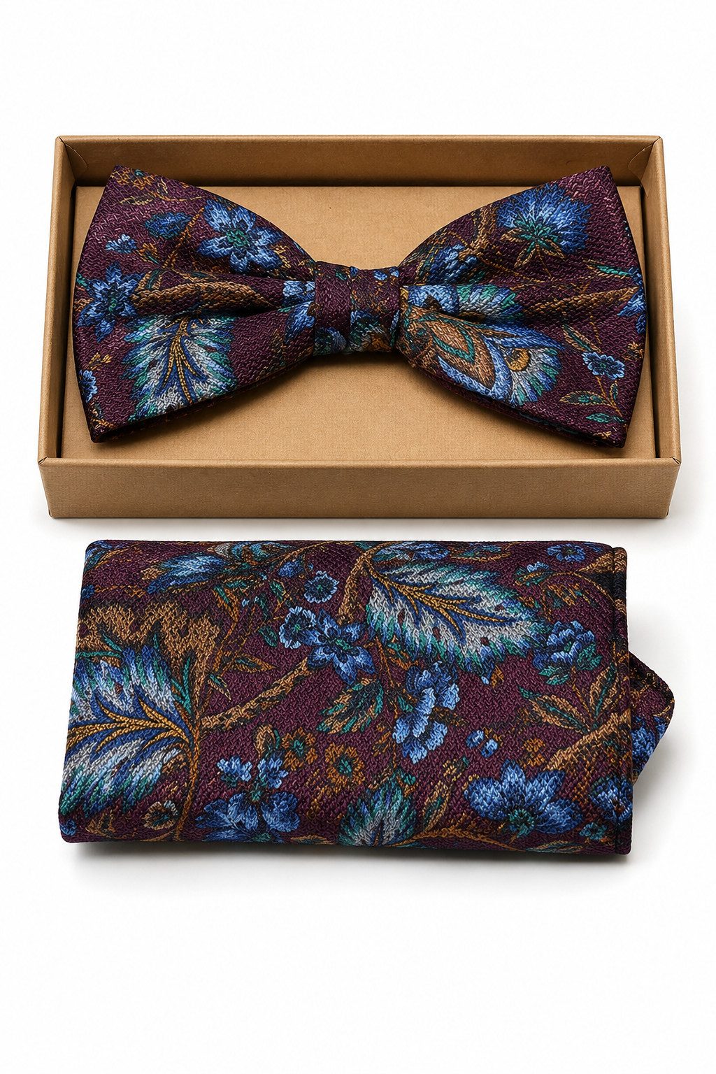 Prince Bowtie Fliege - Set Fliege Einstecktuch - Seidenfliege mit Blumenmuster