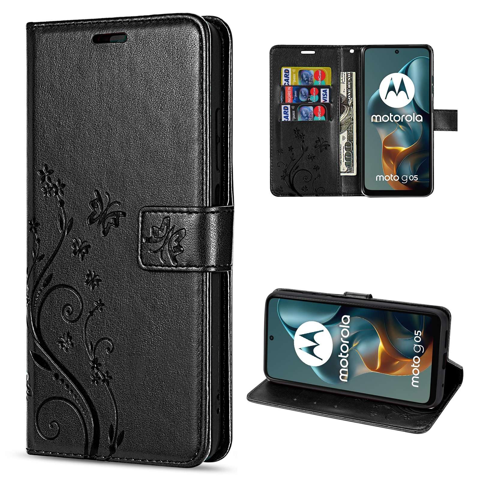 betterfon Handyhülle für Motorola Moto G05 / Moto E15 Handytasche, Bookstyle-Hülle: Magnetverschluss 3 Kartenfächer & Standfunktion