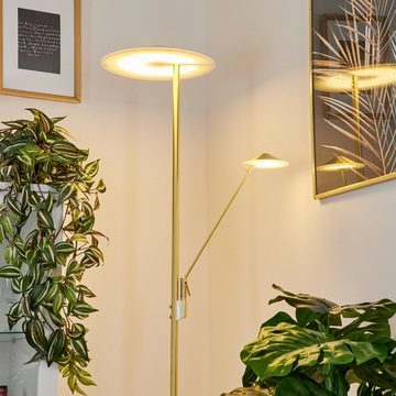 hofstein Stehlampe »Martirano« Bodenlampe aus Metall/Kunststoff in Messingfarben/Weiß, 4000 Kelvin, m. Deckenfluter u. beweglichen Lesearm, LED, mit Tastdimmer