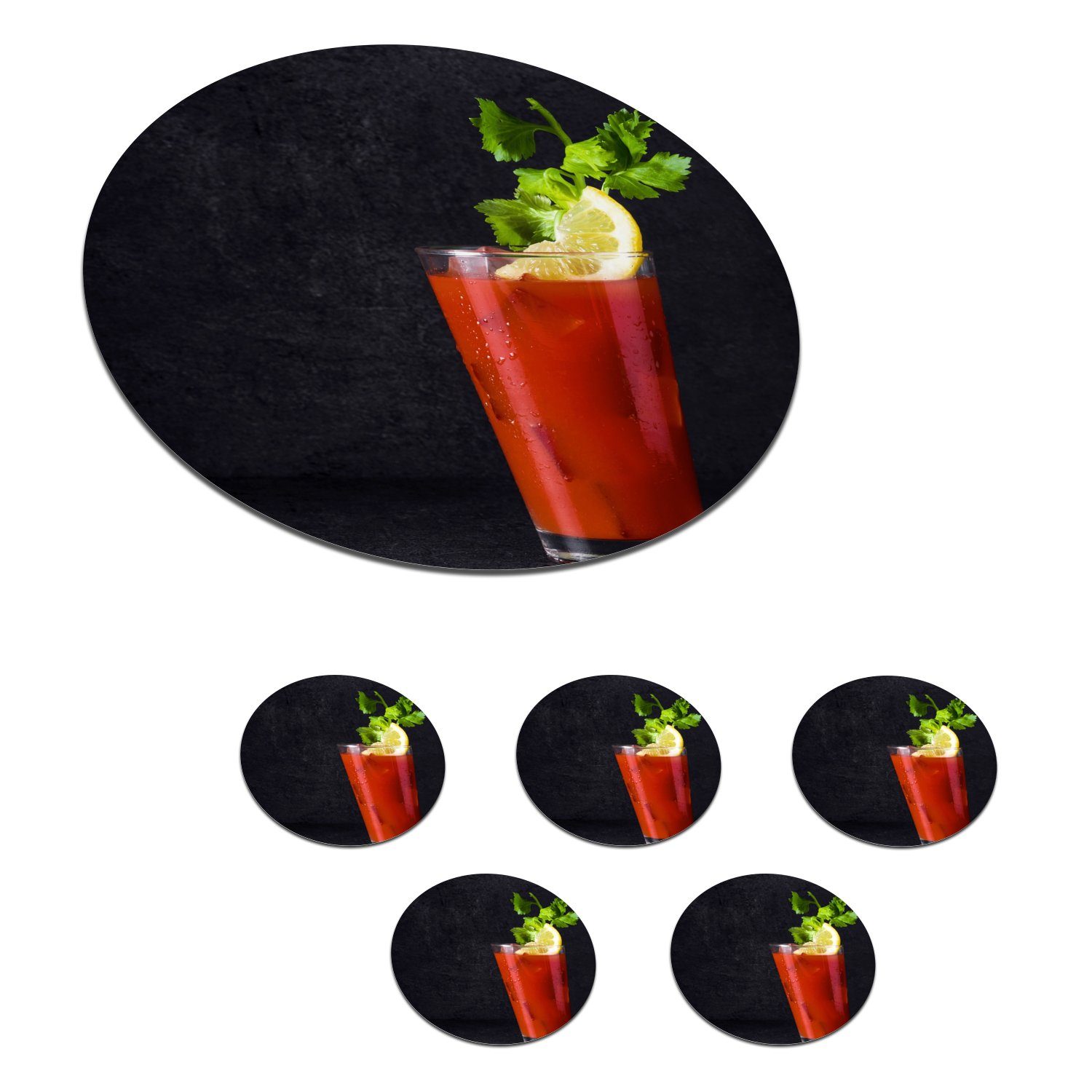 MuchoWow Glasuntersetzer Getränk - Glas - Bloody Mary - Rot, Zubehör für Gläser, 6-tlg., Getränkeuntersetzer, Tassenuntersetzer, Korkuntersetzer, Tasse, Becher