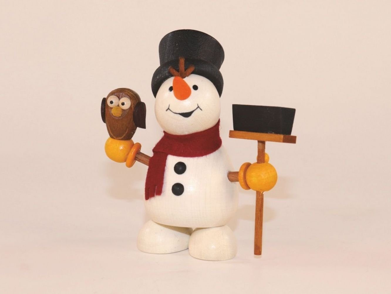 Ullrich Kunsthandwerk Schneemann Holzfigur Schneemann mit Eule und Besen HxB 9x9cm NEU