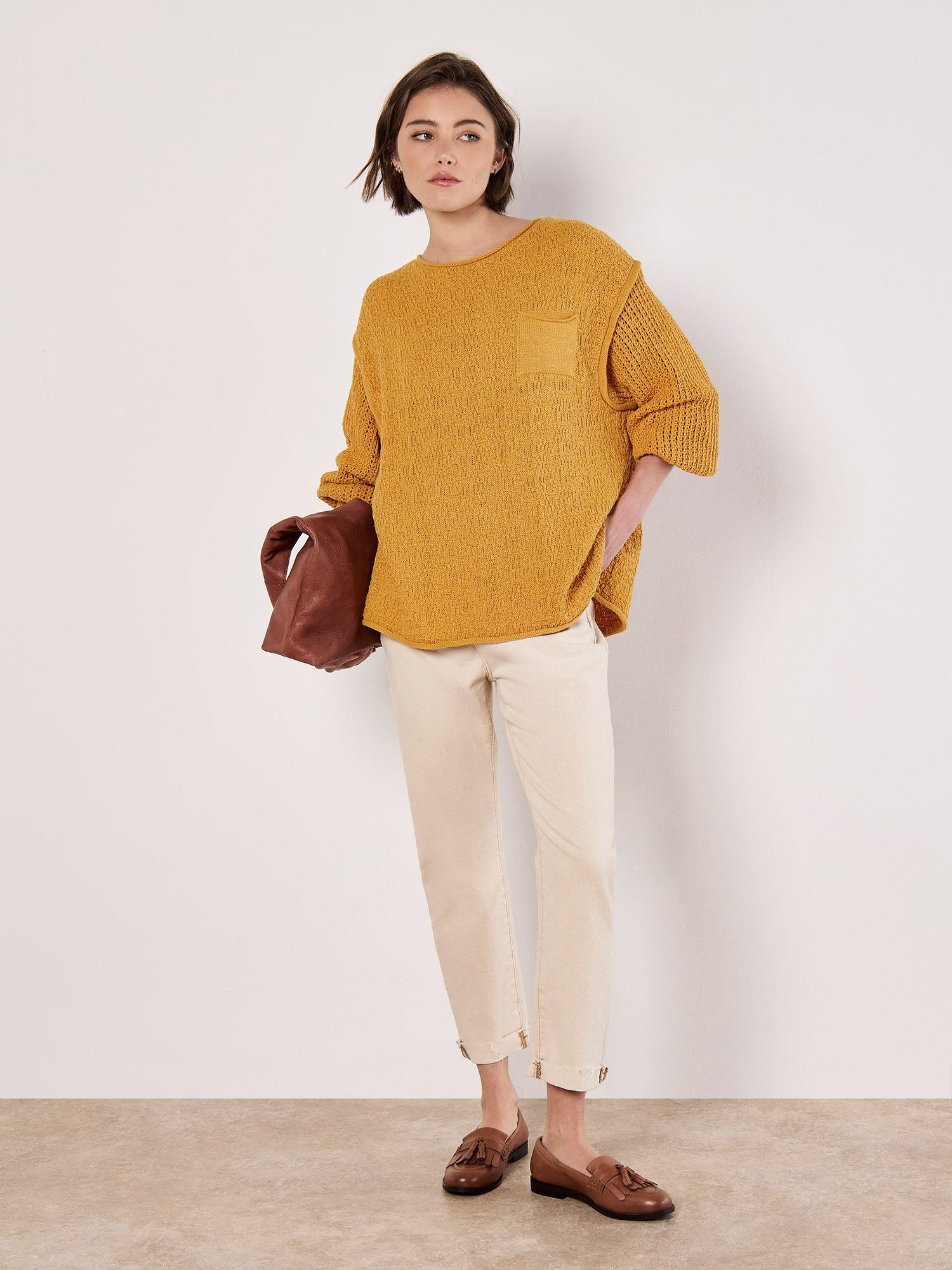 Apricot Strickpullover Strickmixpullover mit Brusttasche