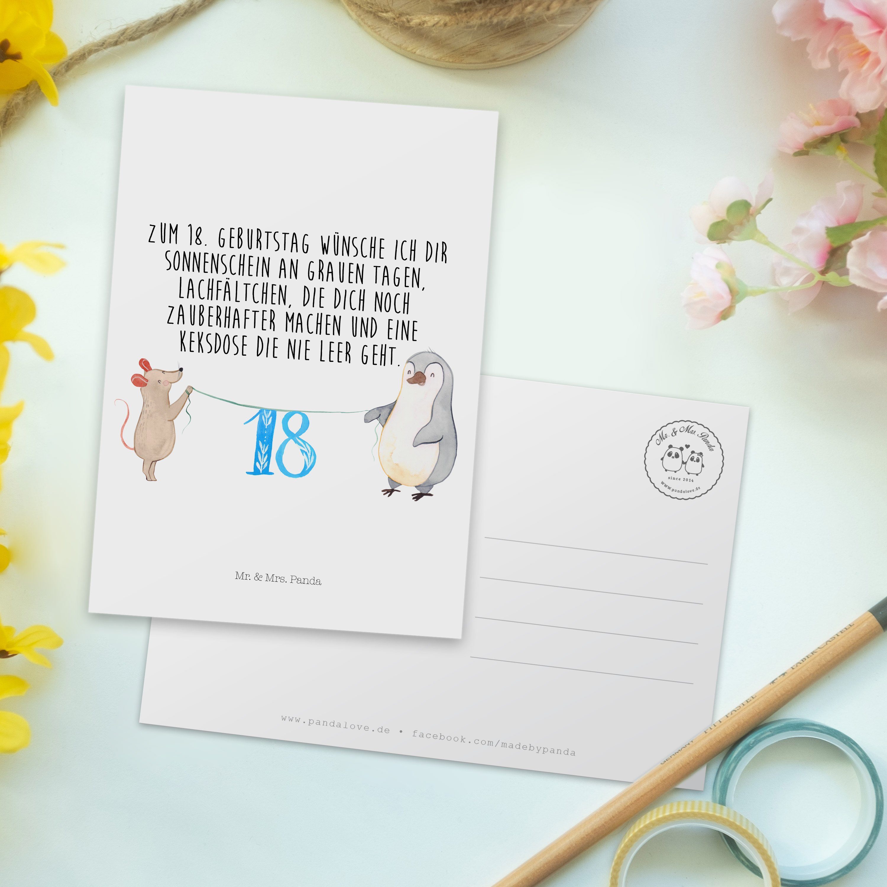 Mr. & Karte, Geburtstag - 18. Mrs. Panda Pinguin - Maus Postkarte Geschenk, Geburtstagsgesc Weiß
