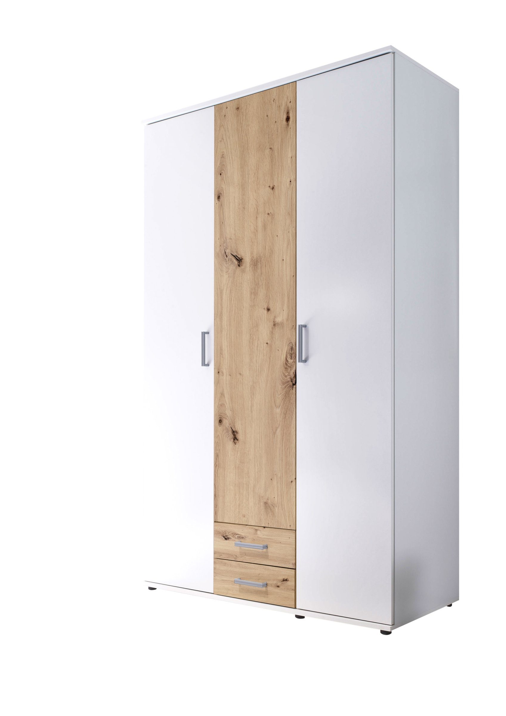 möbelando Kleiderschrank Eiche 120x196x54 und mit Marburg cm) 2 in Weiß Artisan Schubladen / Türen (BxHxT: 3