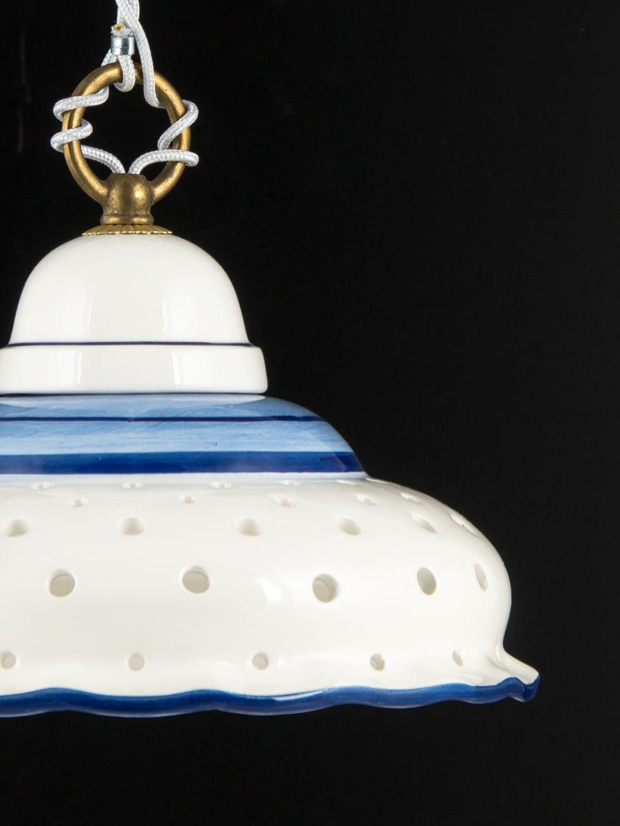 Hängelampe, Pendelleuchte Helios Keramik, weiß-blau Deckenlampe, Keramiklampe, handbemalt handgefertigt Küchenlampe Esstisch, Küche Leuchten für