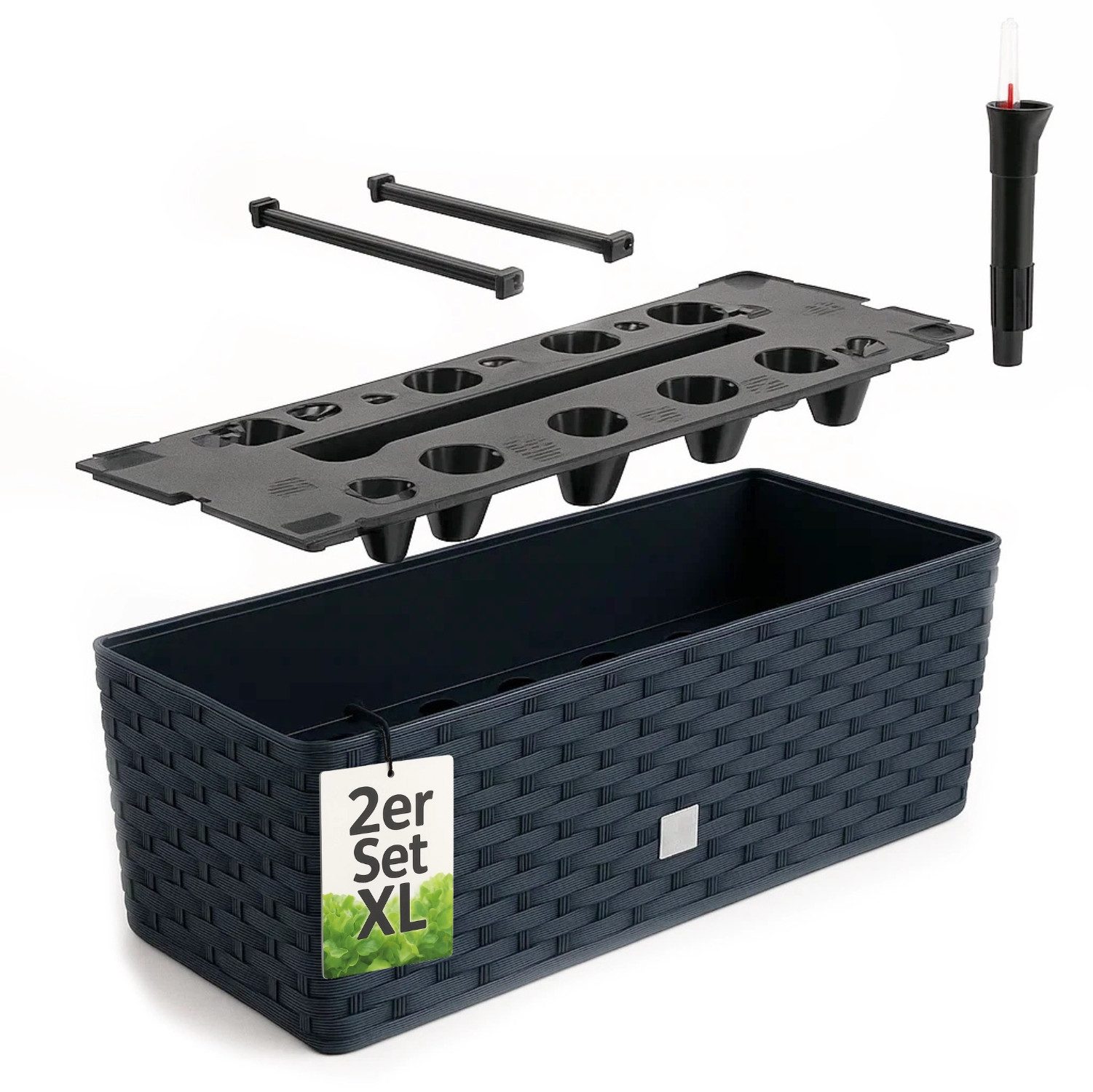 BigDean Blumenkasten 2X Blumenkasten mit Wasserspeicher Rattanoptik anthrazit 51x18x18 (Set, 2 St., Pflanzkästen), Blumenkasten mit Bewässerungssystem, Robust, Witterungsbeständig