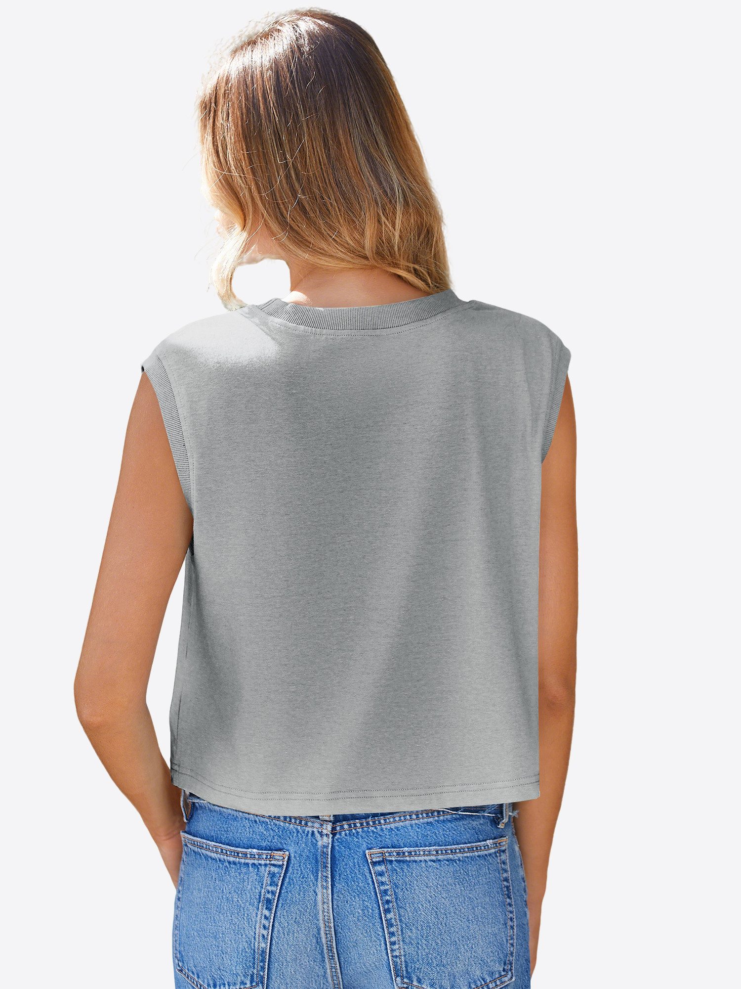 Imily Bela Tanktop Damen Cropped Rundhals Kurzarm Sommer Casual Locker Basic (Packung, 1-tlg., 1per-Pack) Cap Sleeve mit Rundhalsausschnitt in Unifarbe