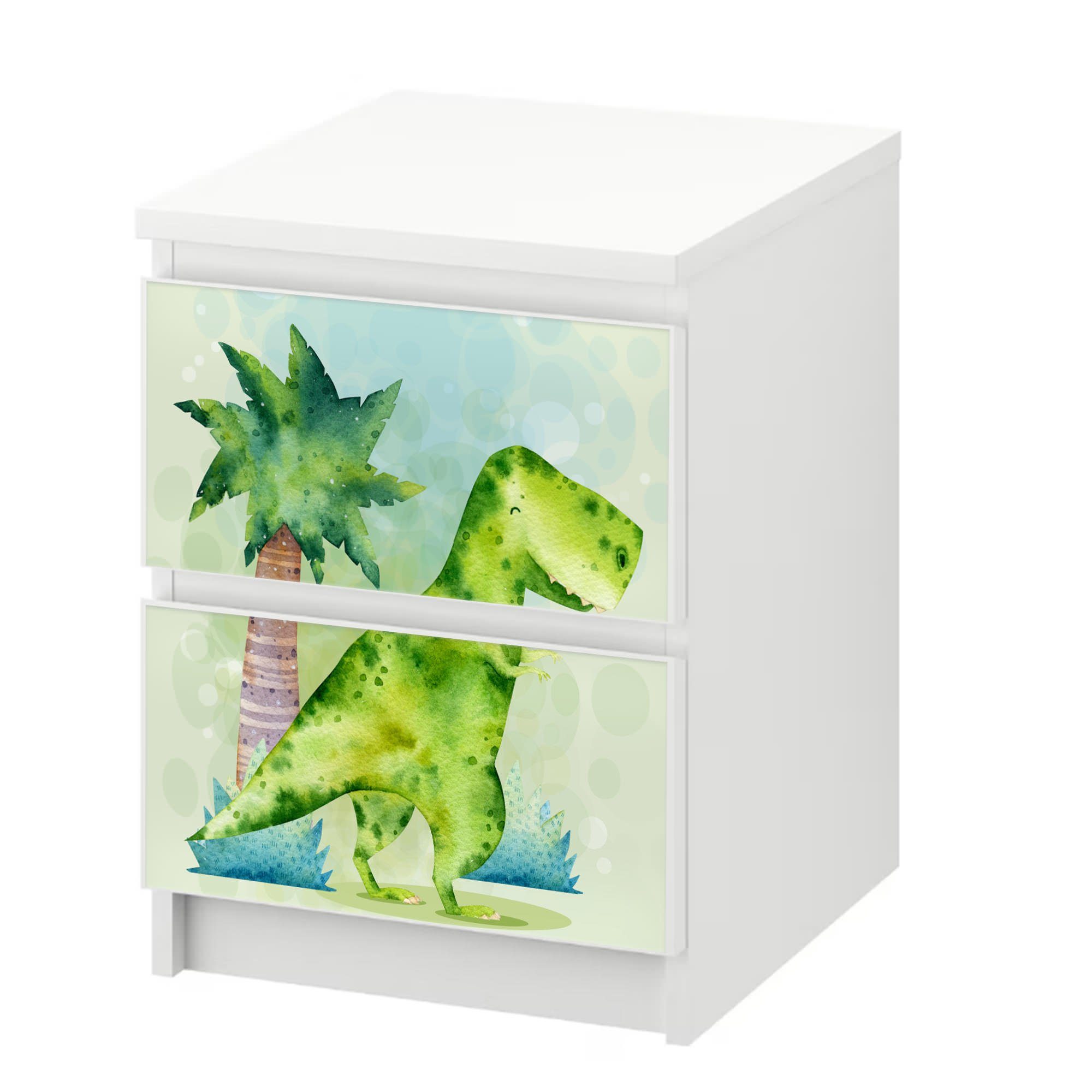 Sunnywall Möbelfolie passend für IKEA Malm Kommode Schrankfolie Aufkleber Dino Kids T-Rex, blasenfreie selbstklebende Folie (SCHRANK NICHT INKLUSIVE)
