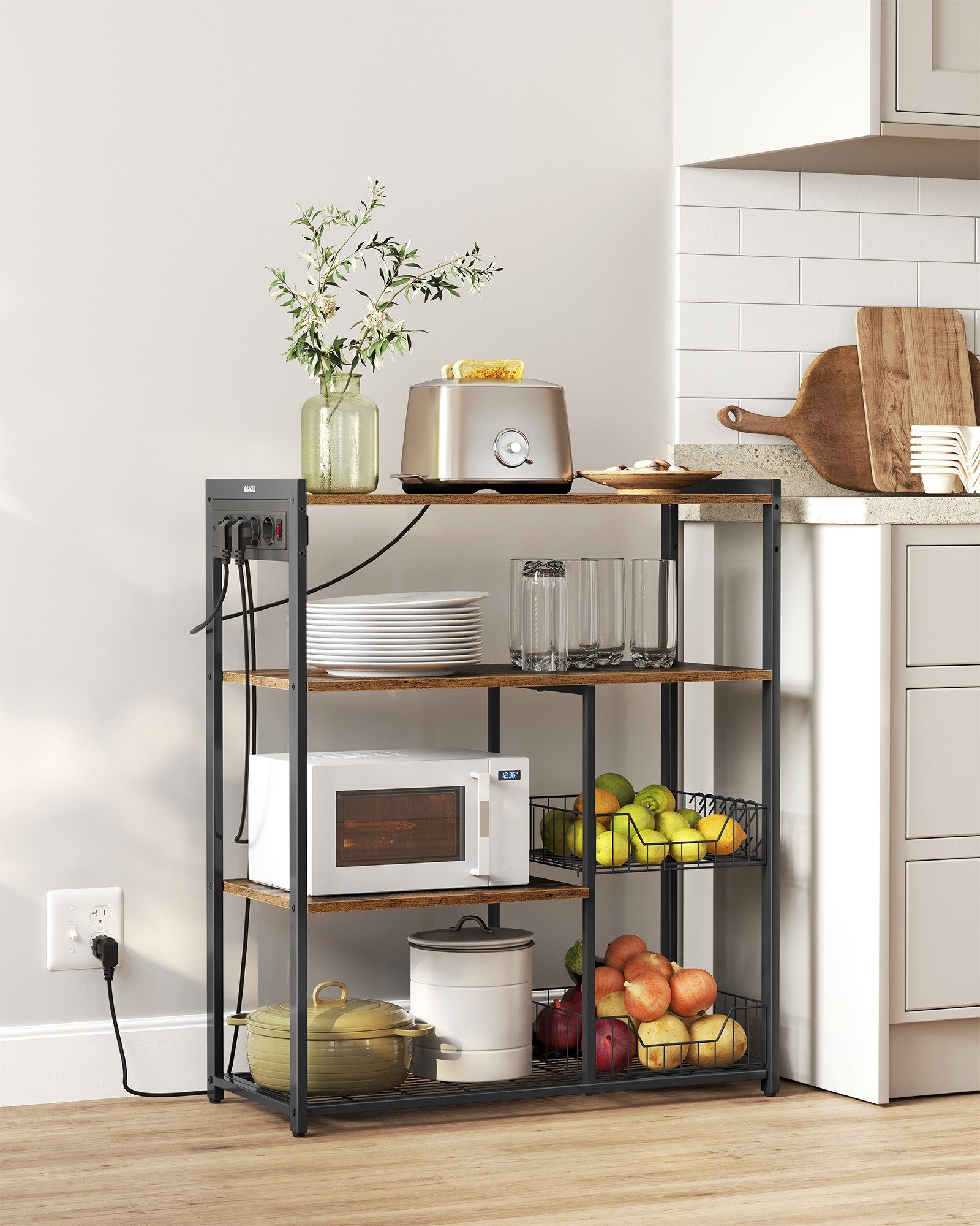 VASAGLE Küchenregal, Standregal mit Steckdosen, 6 Haken, 35 x 80 x 93,5 cm günstig online kaufen