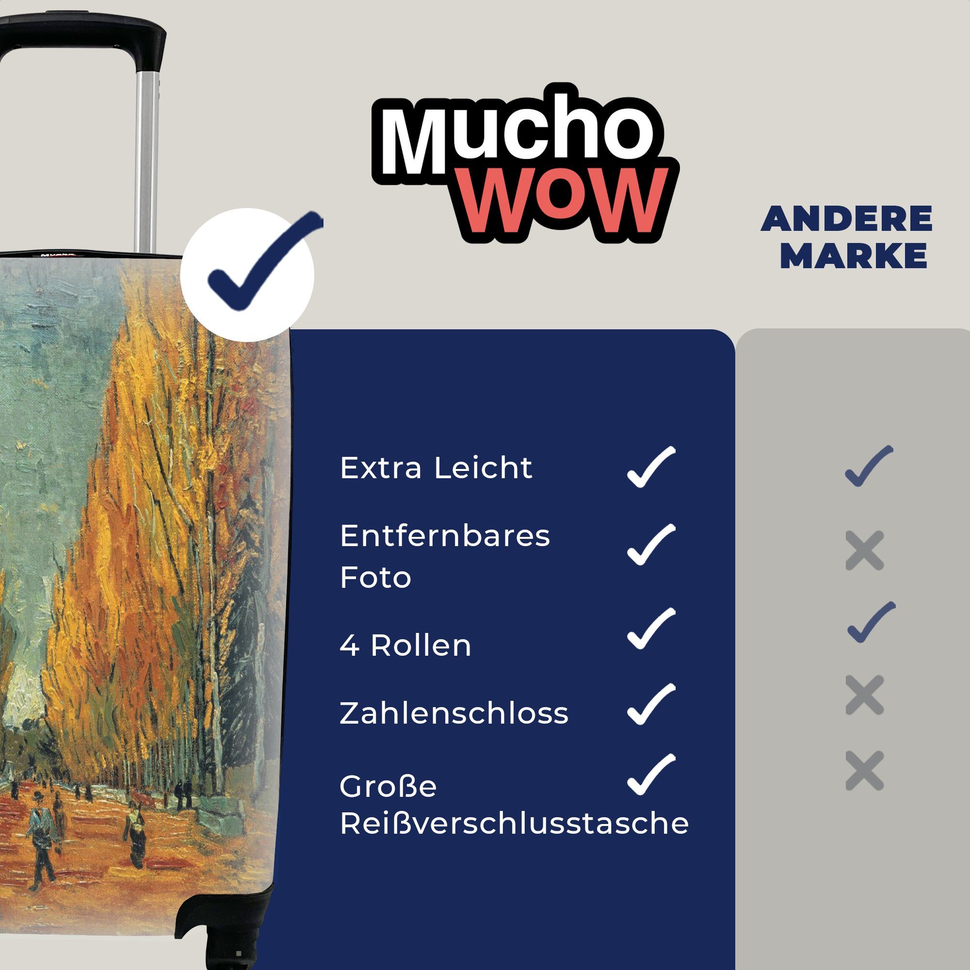 - Handgepäckkoffer mit van Vincent Elysische Gogh, 4 Rollen, rollen, Trolley, MuchoWow Ferien, Reisetasche für Handgepäck Reisekoffer Felder