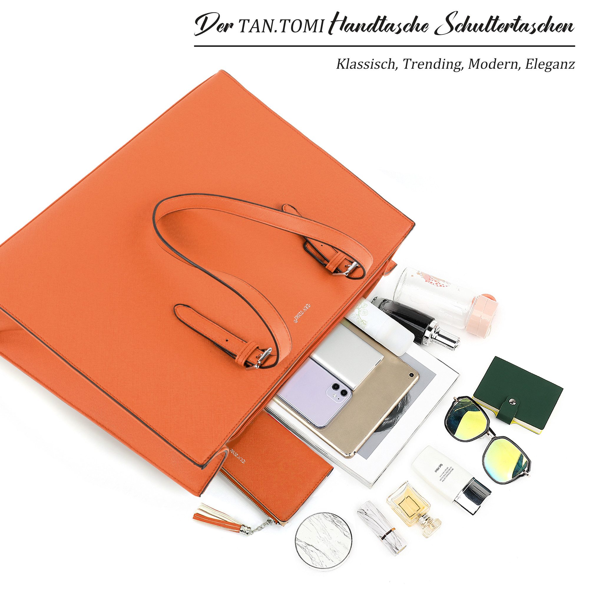 TAN.TOMI Aktentasche Große Business Handtasche Damen Leder Schultertasche Arbeit Schule, Bürotasche Damen 15 Zoll Notebooktasche mit 3 Fächern für Büro Schule