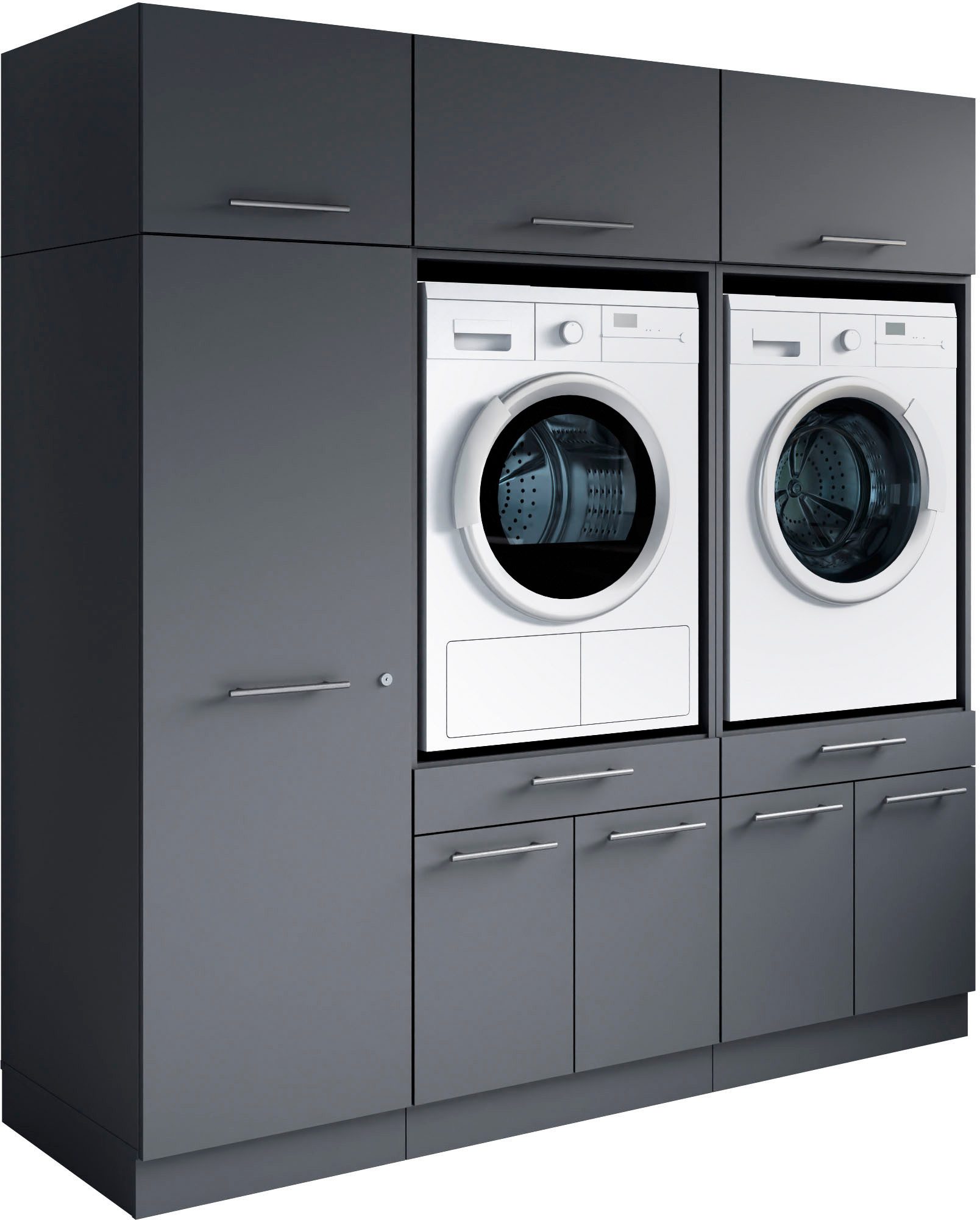 Laundreezy Mehrzweckschrank-Set Laundreezy, 6-tlg. Mehrzweckschrank-Set B/H/T 186/200/68 cm, (6-St), Breite 186 cm, Soft-Close-Funktion, höhenverstellbare Füße