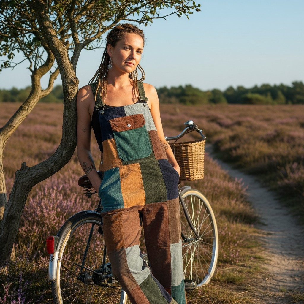 Guru-Shop Relaxhose Cord-Latzhose, Boho Hose, Patchwork Jumpsuit,.. alternative Bekleidung
