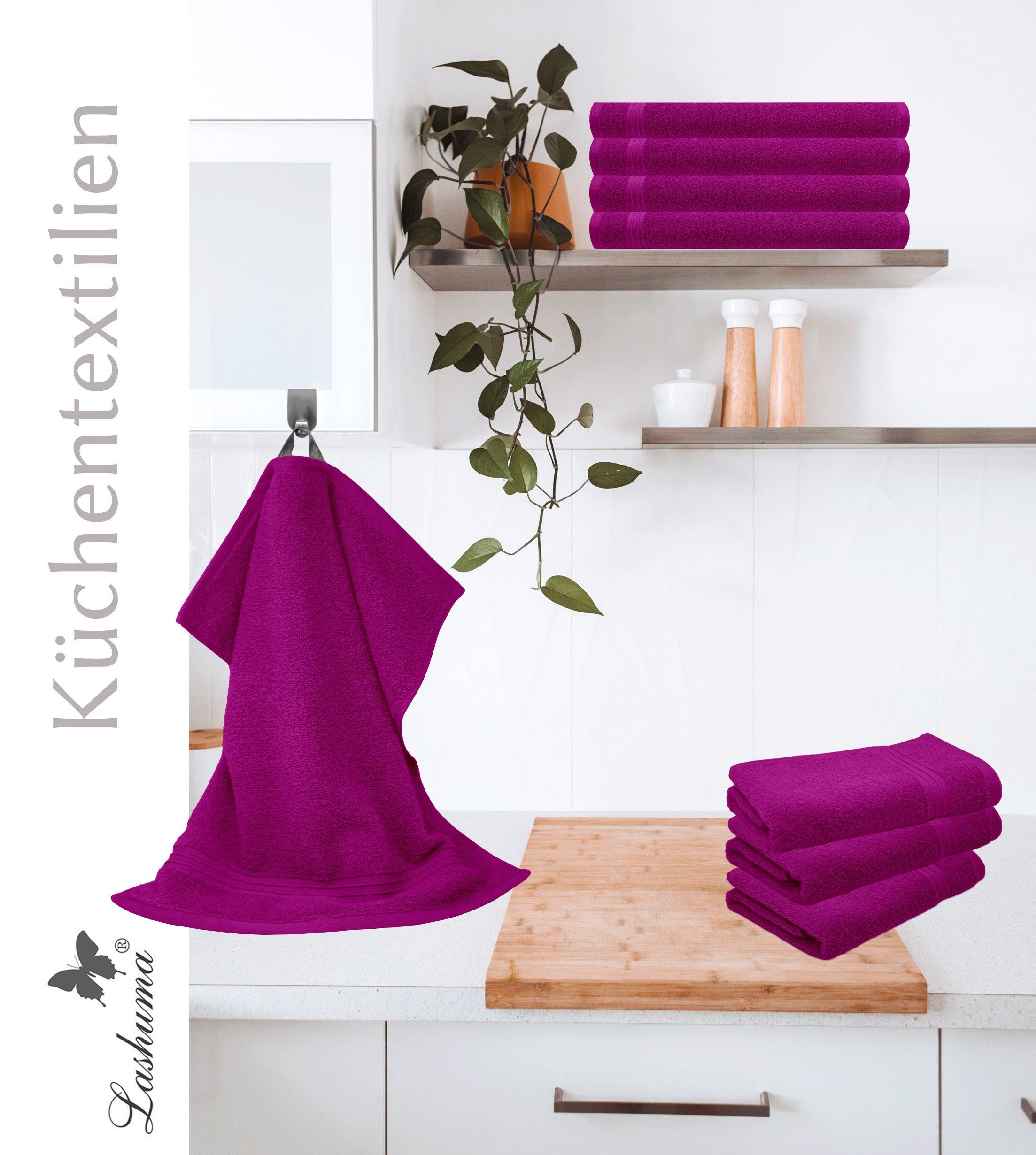 cm Lashuma Küchentücher, Set kuschelig Orchidee Baumwoll Violett 50x50 Frottee, (Spar-Set, Handtuch 4-tlg), Lila Geschirrtuch Linz