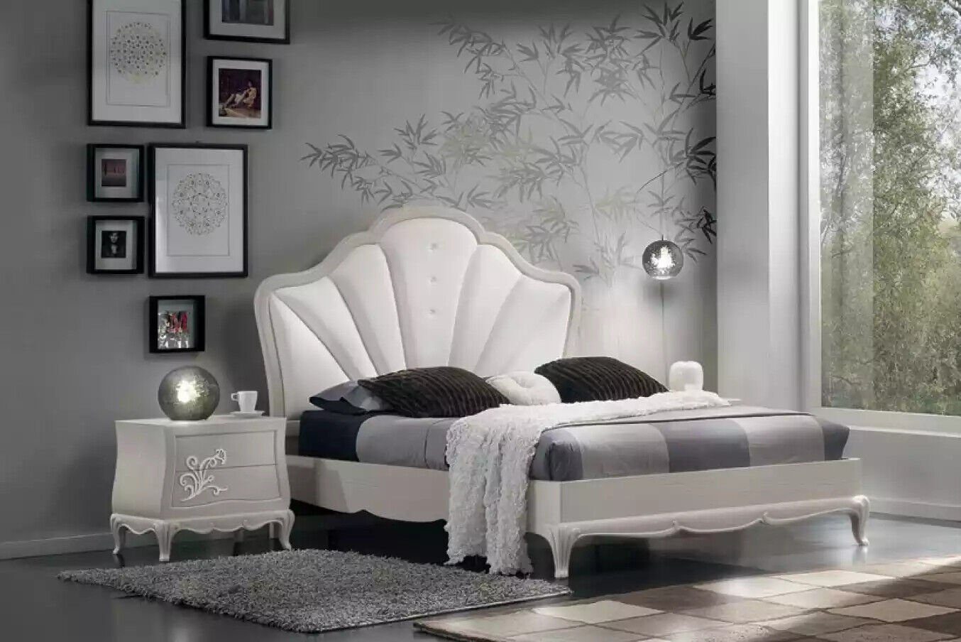 JVmoebel Schlafzimmer-Set Modern Schlafzimmer 3 tlg. Set Bett 2x Nachttische  Design Grau, (3-St., Bett + 2x Nachttische), Made in Italy
