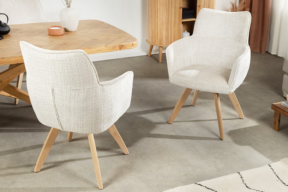 riess-ambiente Drehstuhl ASGARD champagner – Chenille Cremona, Holzbeine, Armlehne & Federkern (Einzelartikel, 1 St), 180° drehbar mit Rücklaufautomatik – ideal für Esszimmer, Küche & Büro