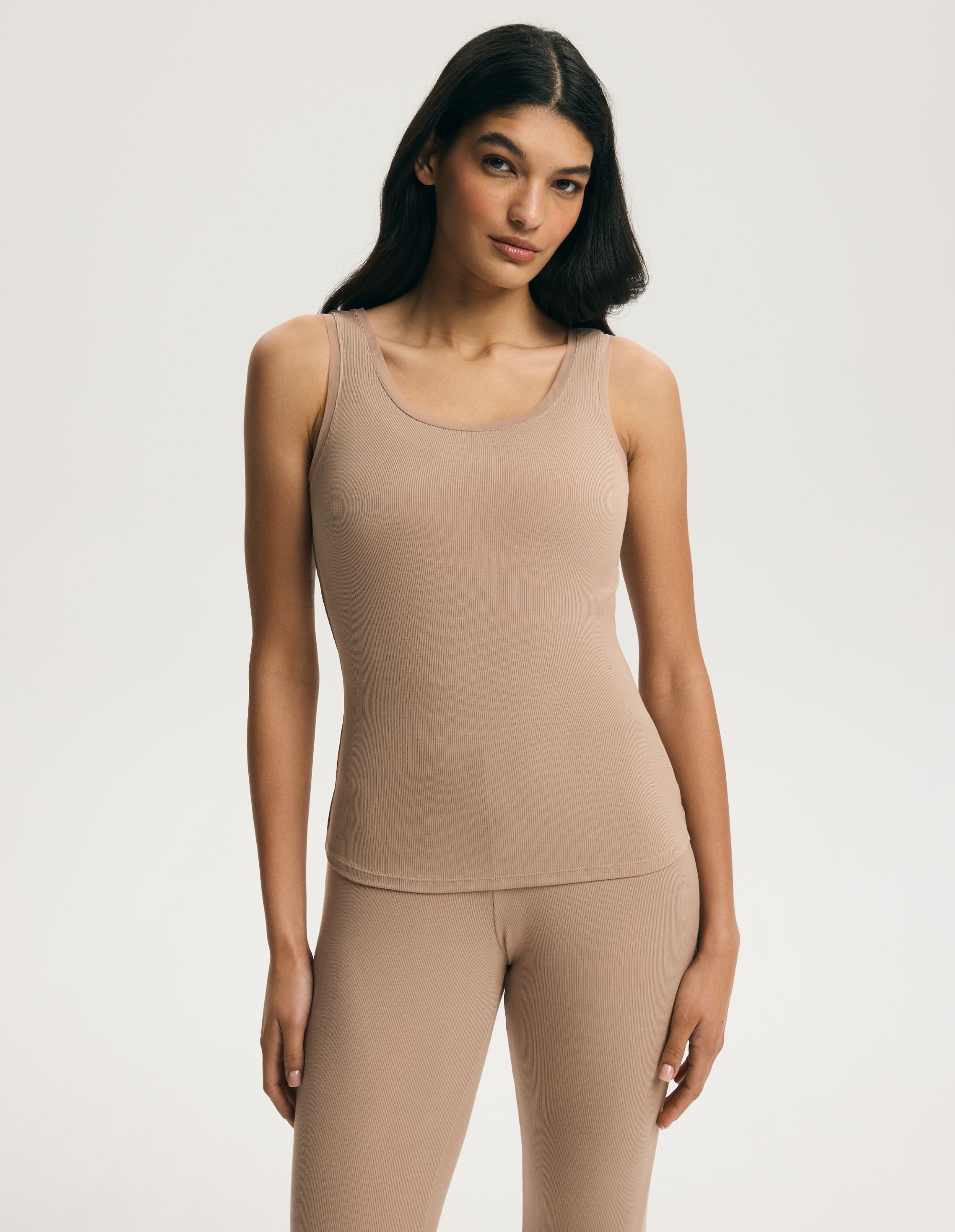 ESOTIQ Tanktop Figurbetontes Ripp-Tanktop mit Meshträgern, Clear