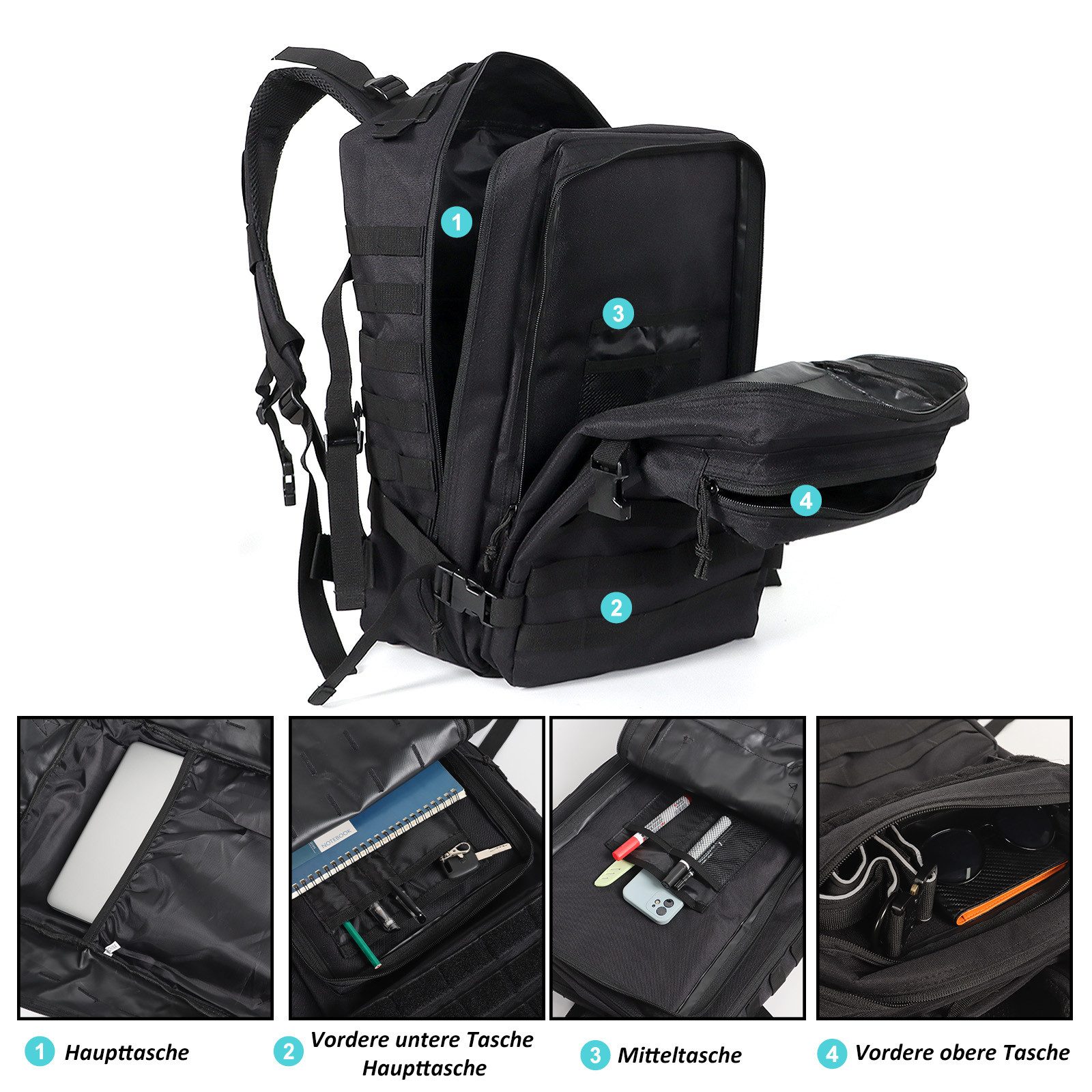TAN.TOMI Rucksack Taktischer Rucksack 45L Wanderrucksack Militär Rucksack, Für Wandern, Jagd, Trekking und andere Outdooraktivitäten