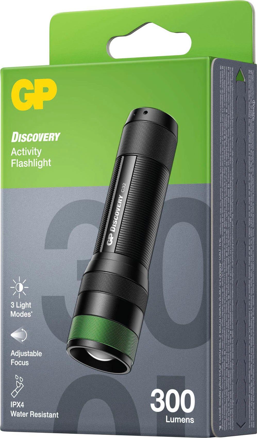 Metallgehäuse, Max/Niedrig/SOS Batterie, Taschenlampe Discovery Discovery Batteries Leuchtmodi 3x inkl. GP AAA C32, GP
