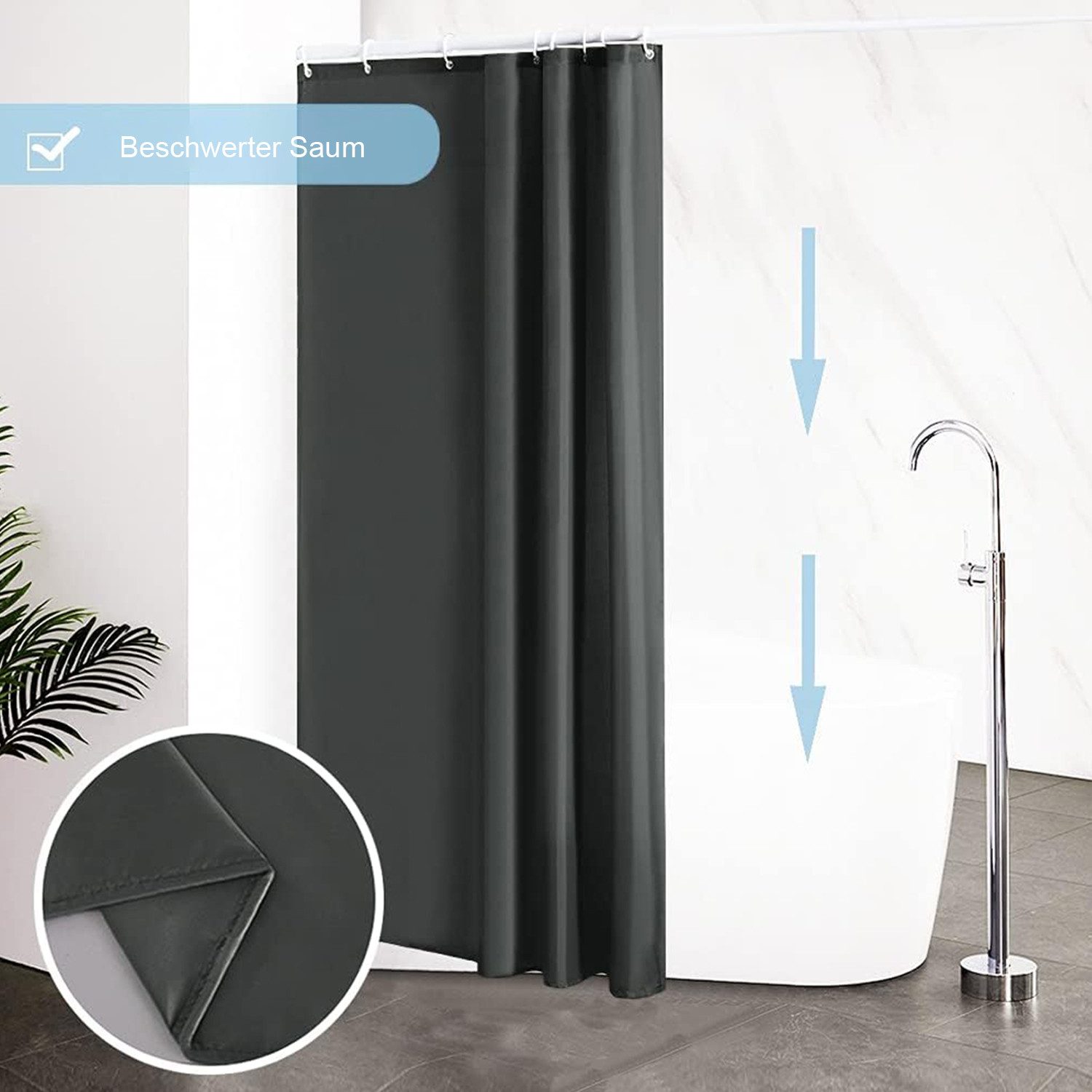OKWISH Duschvorhang Badezimmer Vorhang Badewannenvorhang Dusche Breite 100 cm (100x200 cm Wasserabweisend Anti-schimmel Waschbar 7 Duschvorhangringe, Duschvorhänge Vorhänge aus Stoff), für Badezimmer Haus Hotel Wohnung Wohnmobil Wohnheim usw