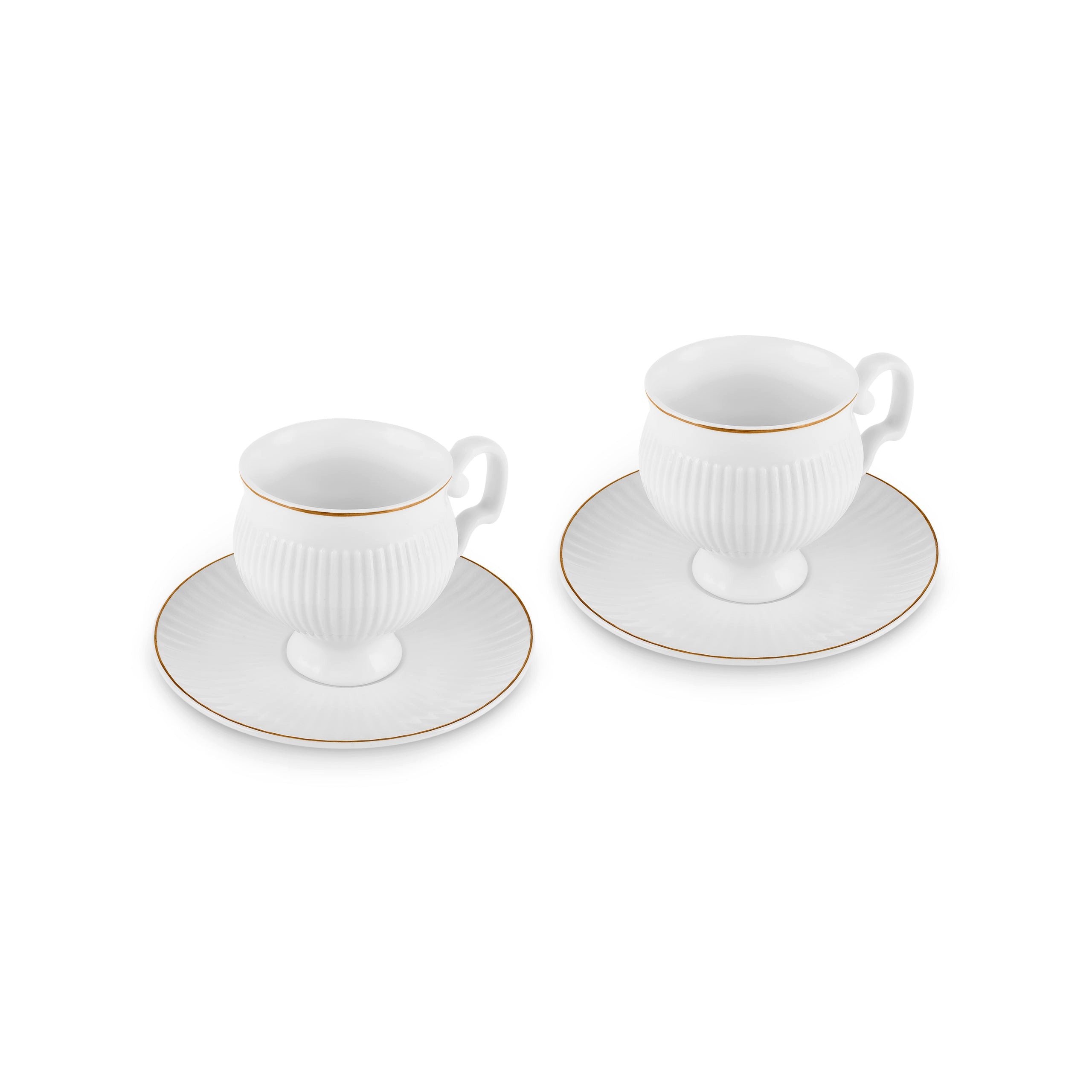 Karaca Kaffeeservice Karaca Malta Bone-China Teetassen-Set 4-tlg. 210 ml Gold-Weiß, BONE PORCELAIN