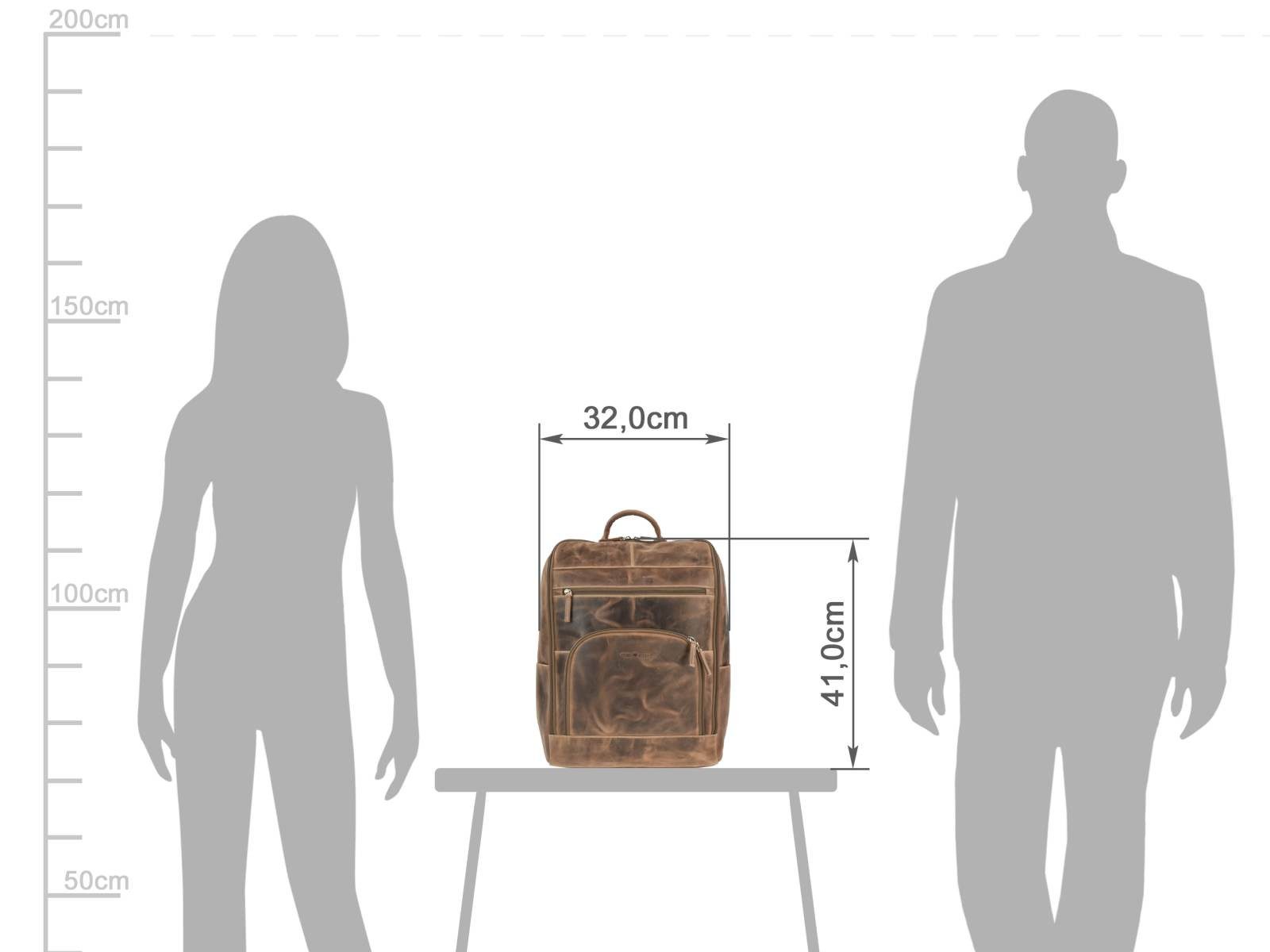 Greenburry Notebookrucksack "Vintage" Leder Laptop Rucksack Damen Herren, Rucksack, Freizeitrucksack, Business mit Notebookfach