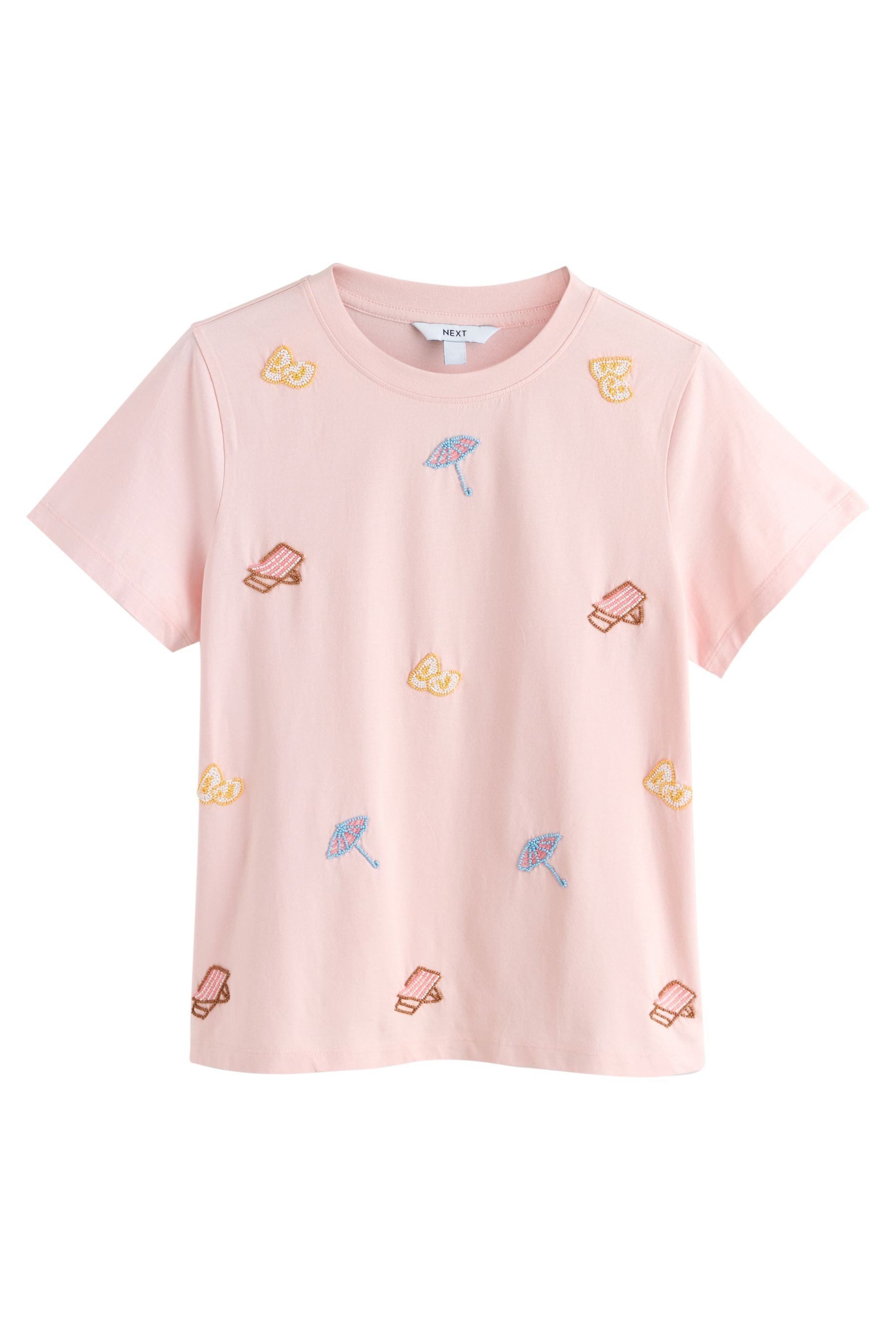 Next T-Shirt Kurzarm-T-Shirt mit Verzierung, Liegestuhl (1-tlg)