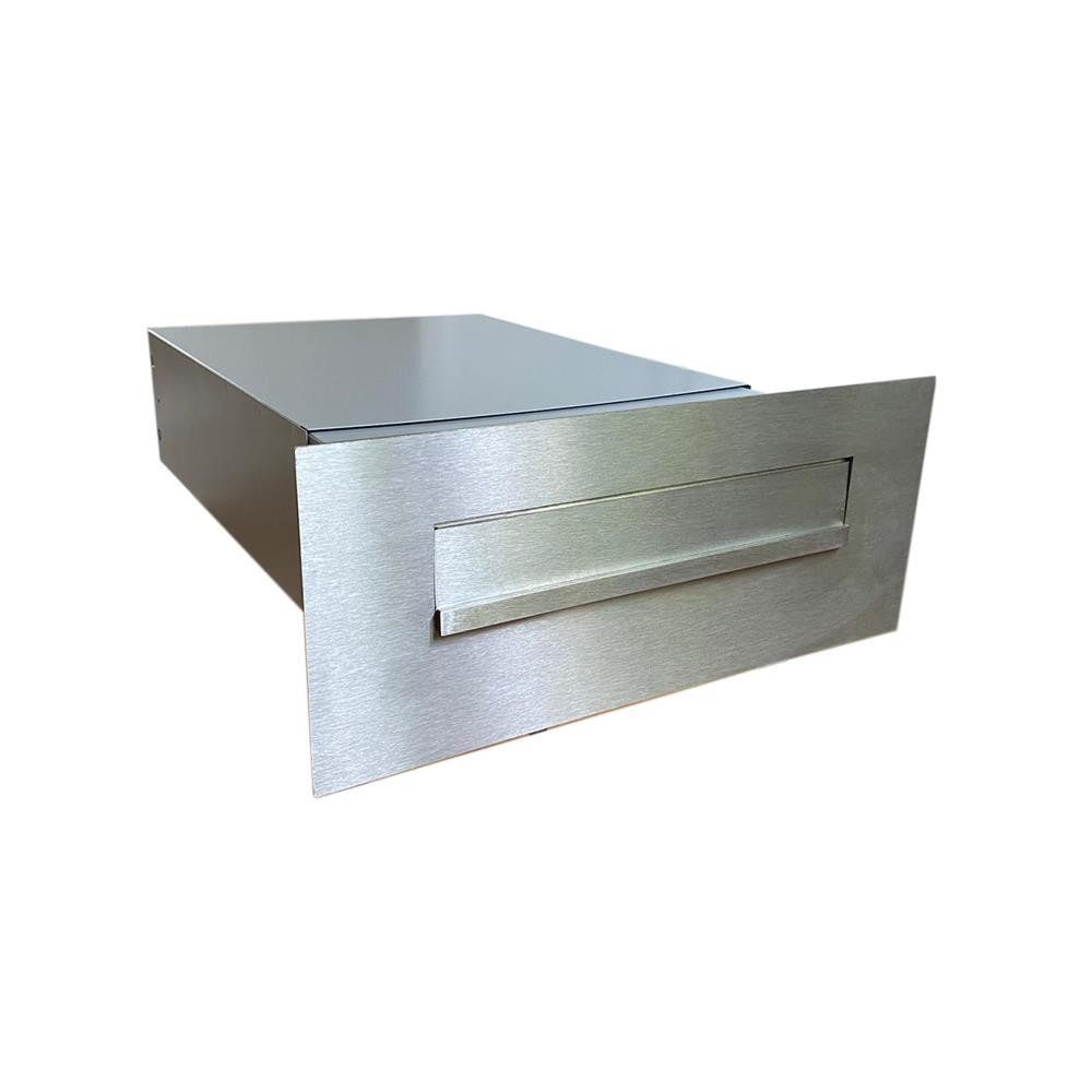 Letterbox24 Briefkasten FLAT Design Edelstahl Mauerdurchwurf Briefkasten BX-042 (ohne Namensschild), Ohne Namensschild