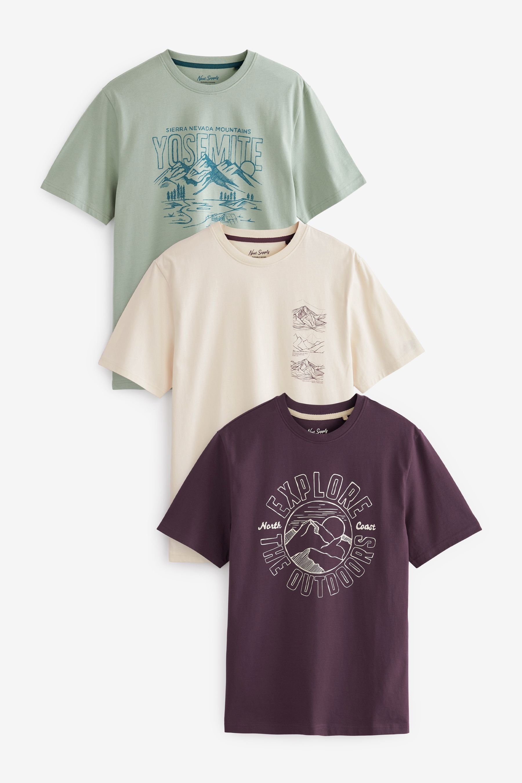 Next Print-Shirt T-Shirt mit Print (3-tlg) Mountain Mix
