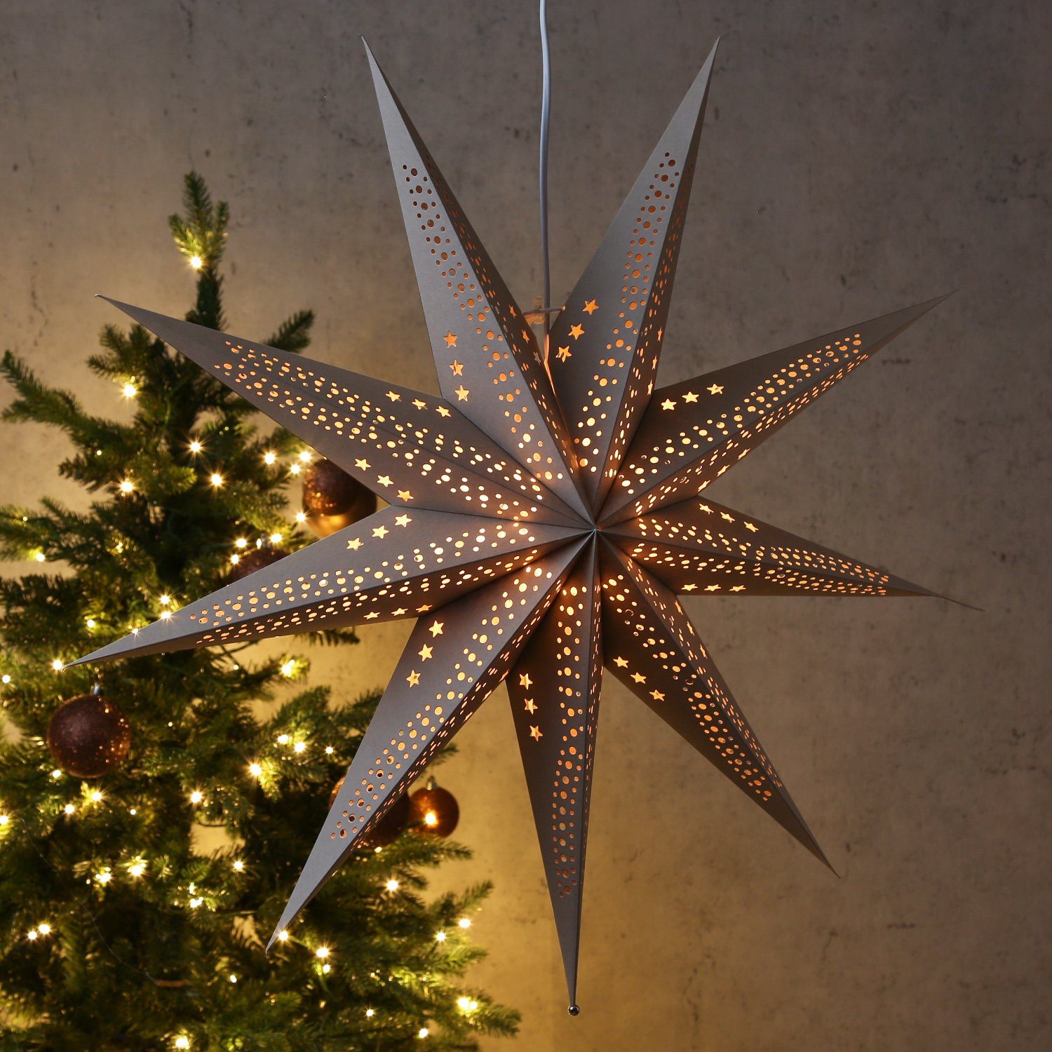 MARELIDA LED Stern Papierstern Sara Weihnachtsstern Faltstern Leuchtstern 69cm | Beleuchtete Weihnachtssterne