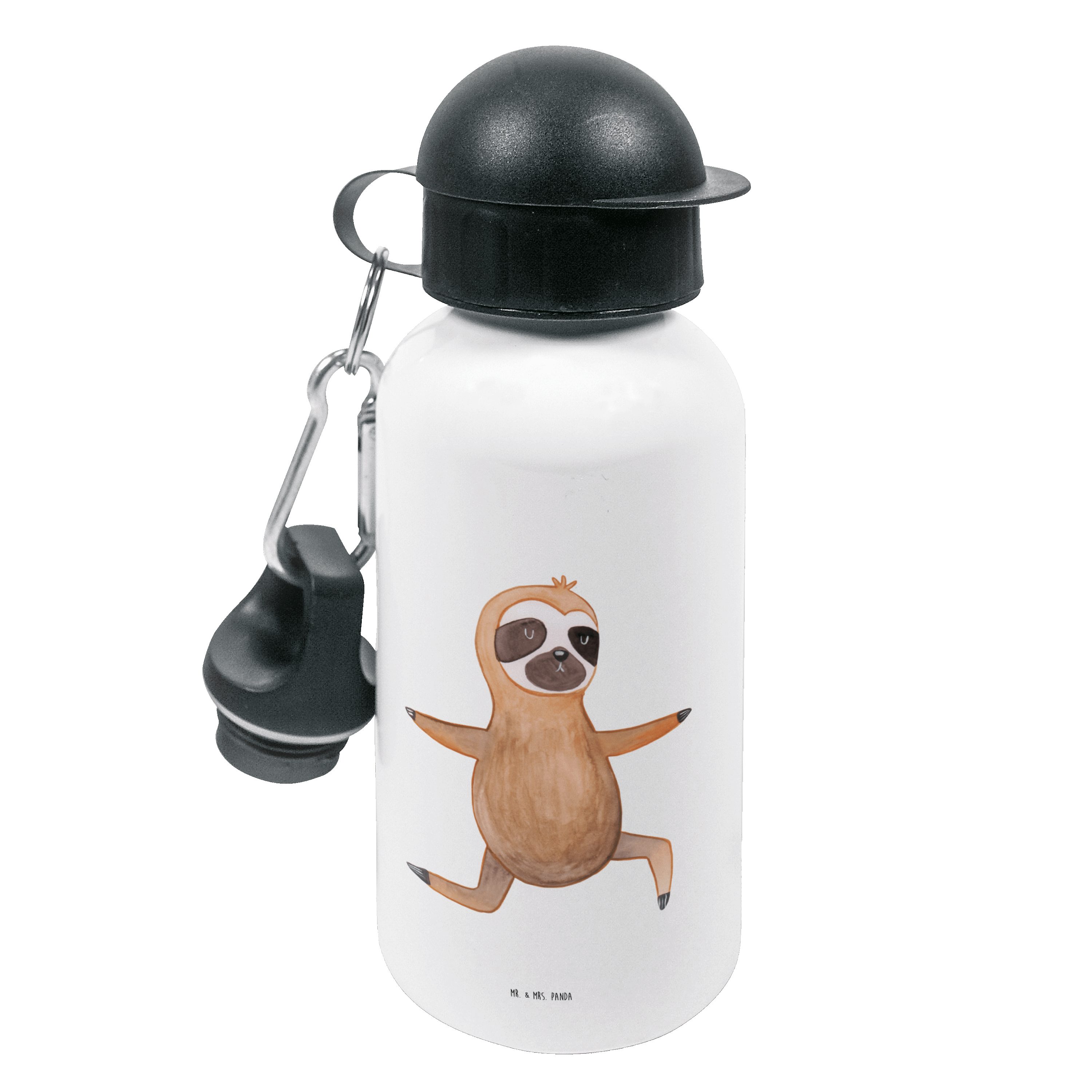 Mr. & Mrs. Panda Trinkflasche Faultier Yoga - Weiß - Geschenk, Krieger, Mädchen, Kindergarten Flasc, Leicht zu öffnen
