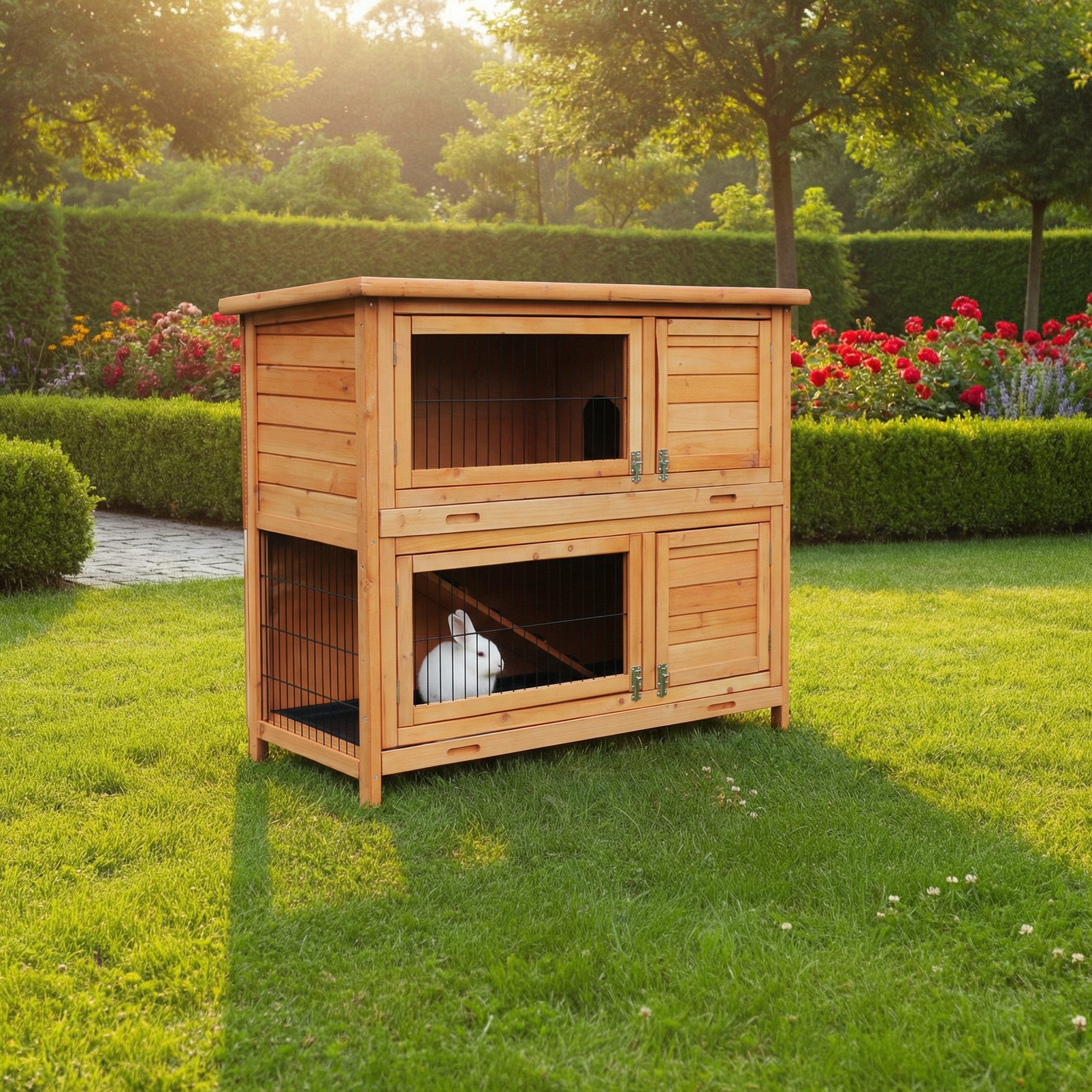 My Animal Kleintierstall XXL Hasenstall MH-20 2 Etagen & wetterbeständig, Hasenstall mit Türen - aufklappbares Dach - Kaninchenstall Käfig