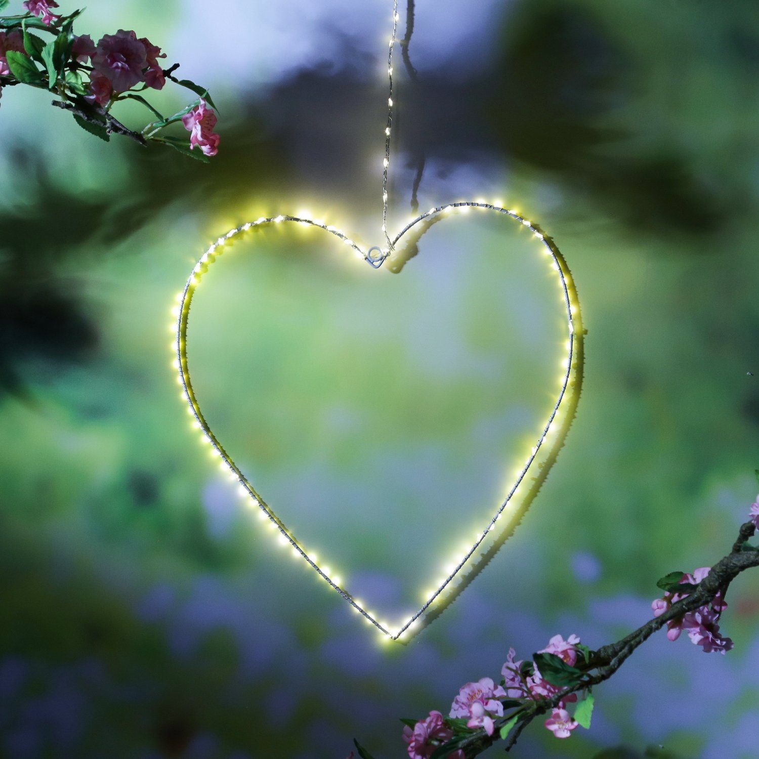 MARELIDA LED Dekolicht LED Herz Metallherz Drahtherz 130LED Leuchtherz 40cm für Innen/außen, warmweiß (2100K bis 3000K)