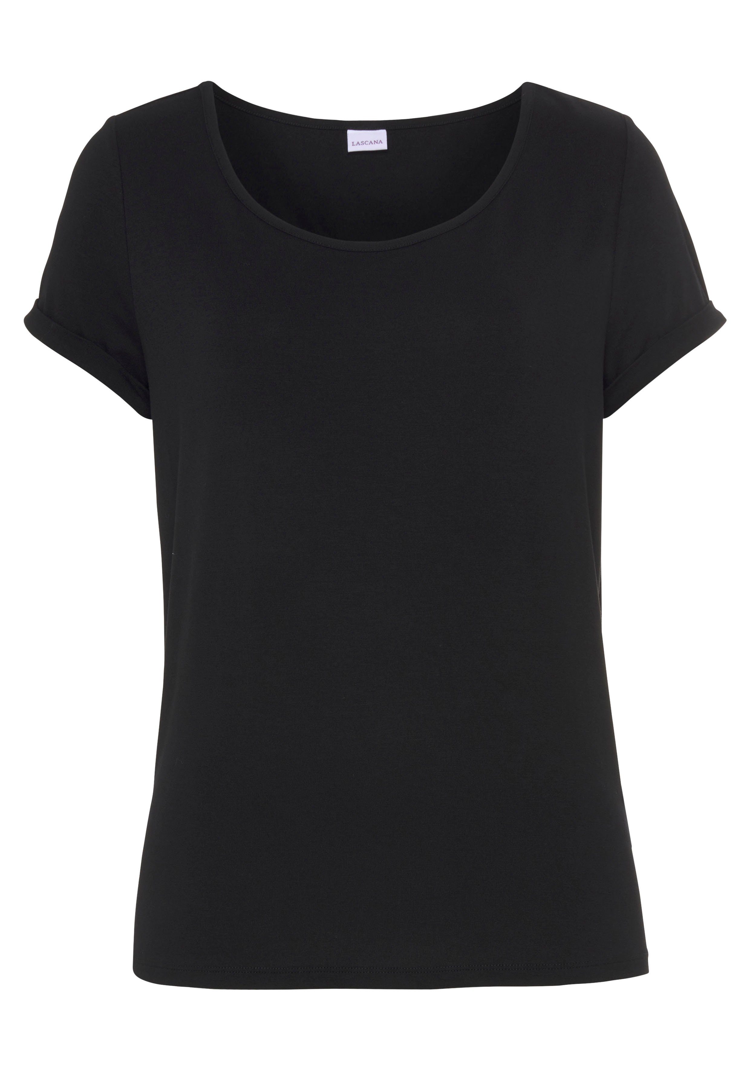 LASCANA T-Shirt aus weicher Schwarz Viscosemischung