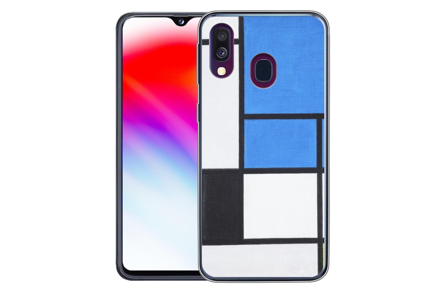 MuchoWow Handyhülle für Samsung Galaxy A40 Komposition mit Blau, Rot, Schwarz, Gelb und Gr, Smartphone-Bumper, Print, Handy Schutzhülle Dünn