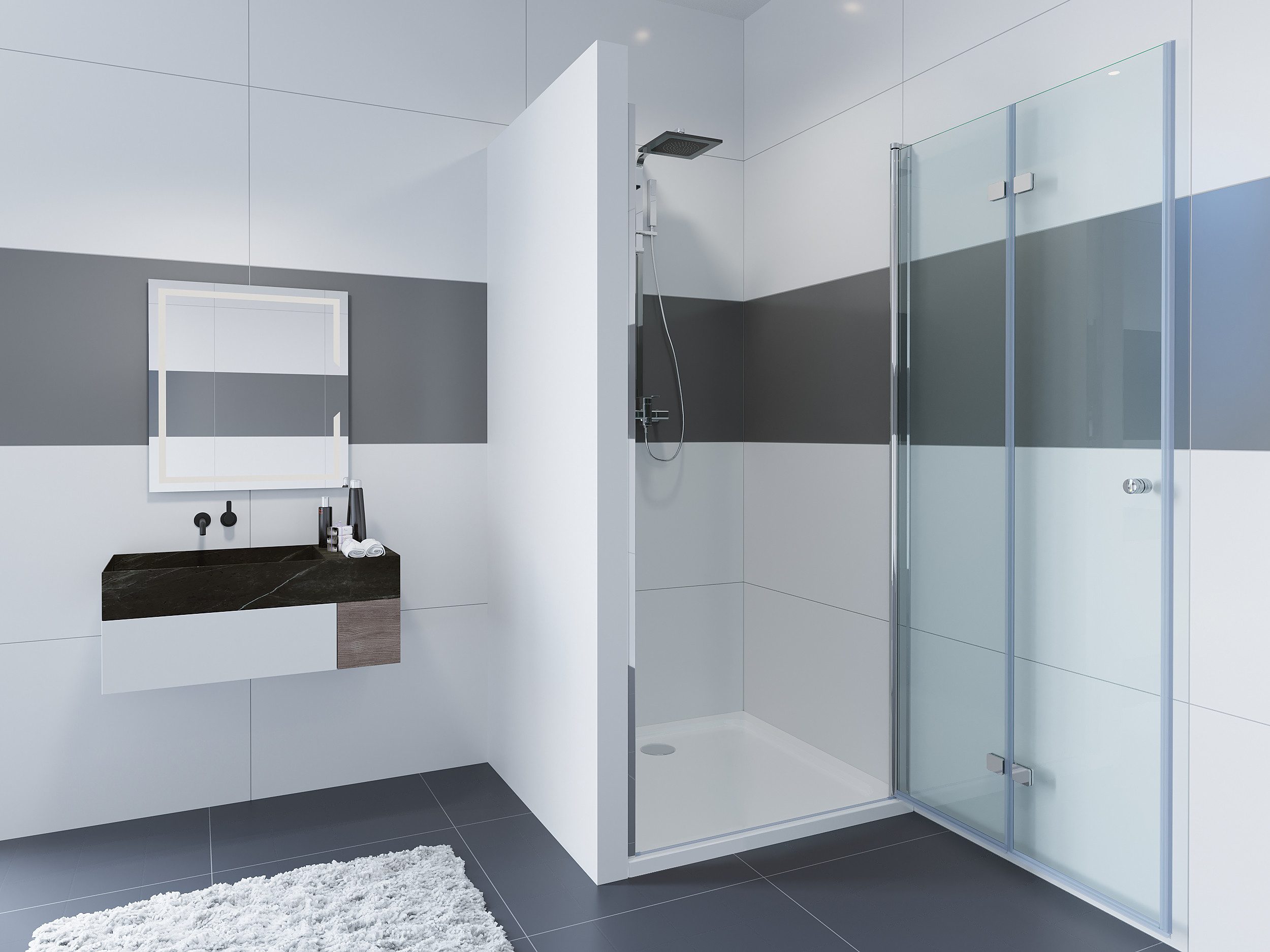 IMPTS Dusch-Drehtür Dusche Nische Duschtür Nischendusche, 70x185 cm, Sicherheitsglas, (mit hochwertigen Aluminiumprofilen in Chrome) Duschtür Faltbar Falttür Du – Bild 4 von 5