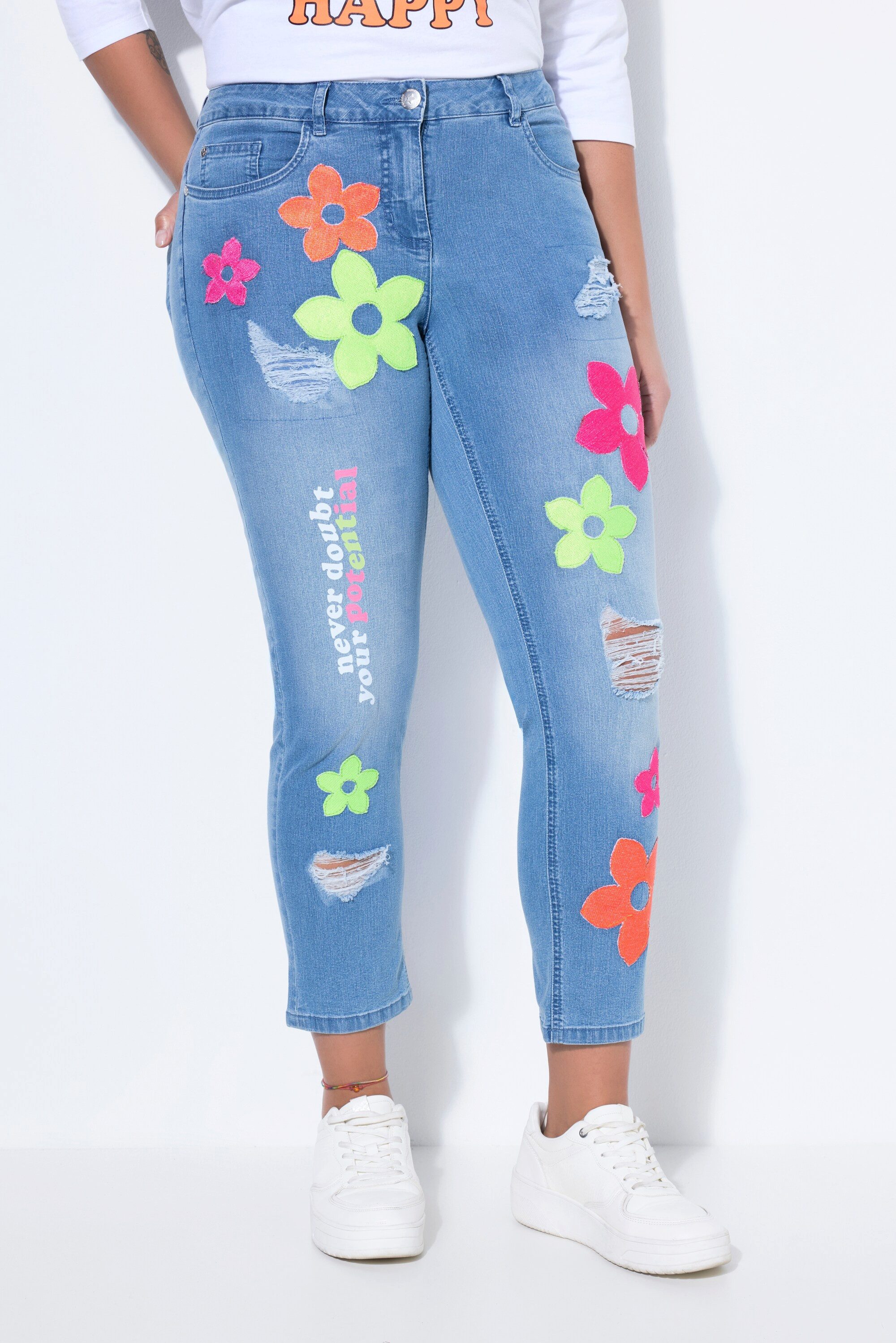 Angel of Style 5-Pocket-Jeans 7/8-Jeans Straight Fit Blüten-Applikationen günstig online kaufen