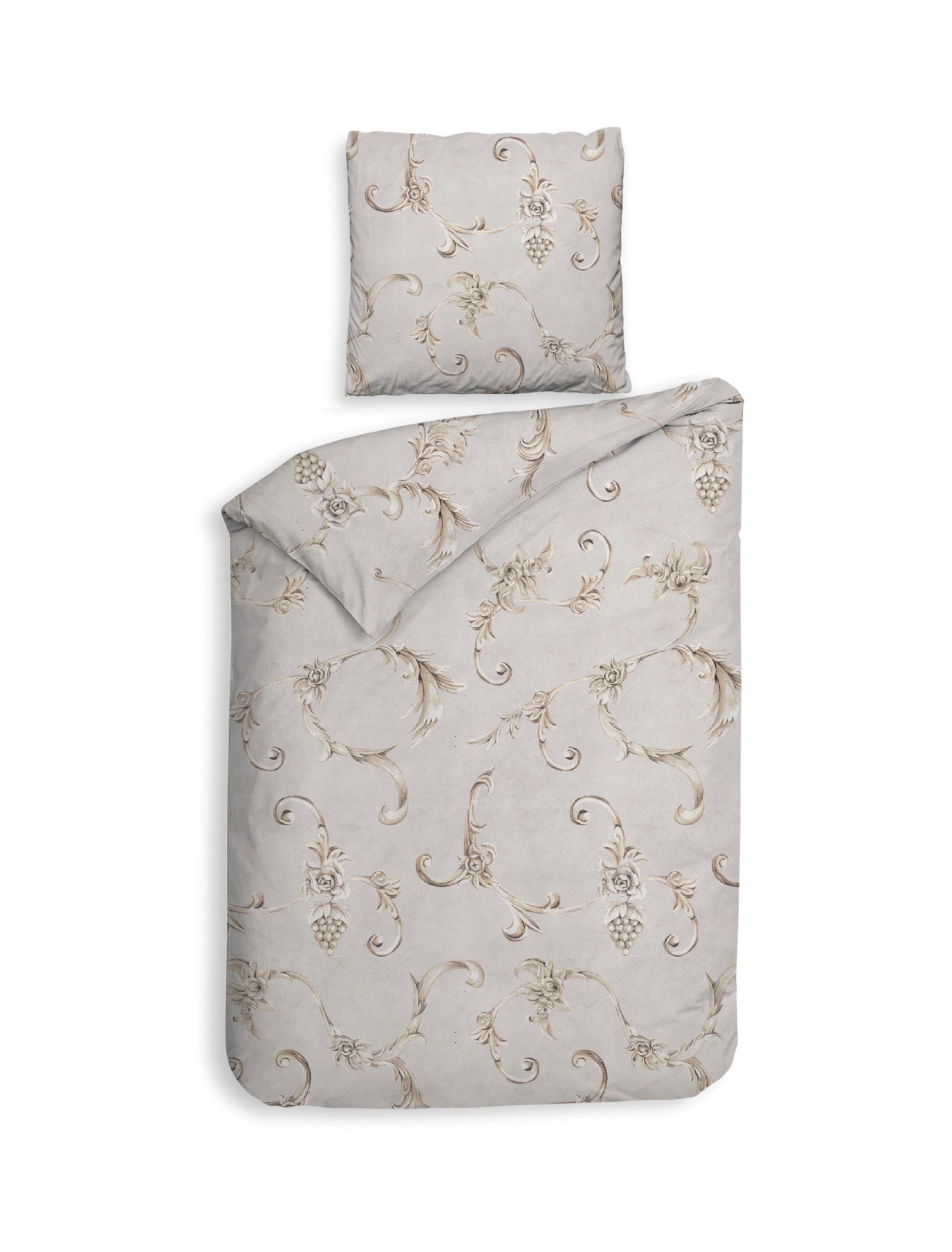 Heckett and Lane Bettwäsche Rosalie Bettwäsche 155 Grey 155x220 Grey Ornament, Flanell, 2 teilig, Bettwäsche 155x220 Baumwollbettwäsche Flanell Ornament