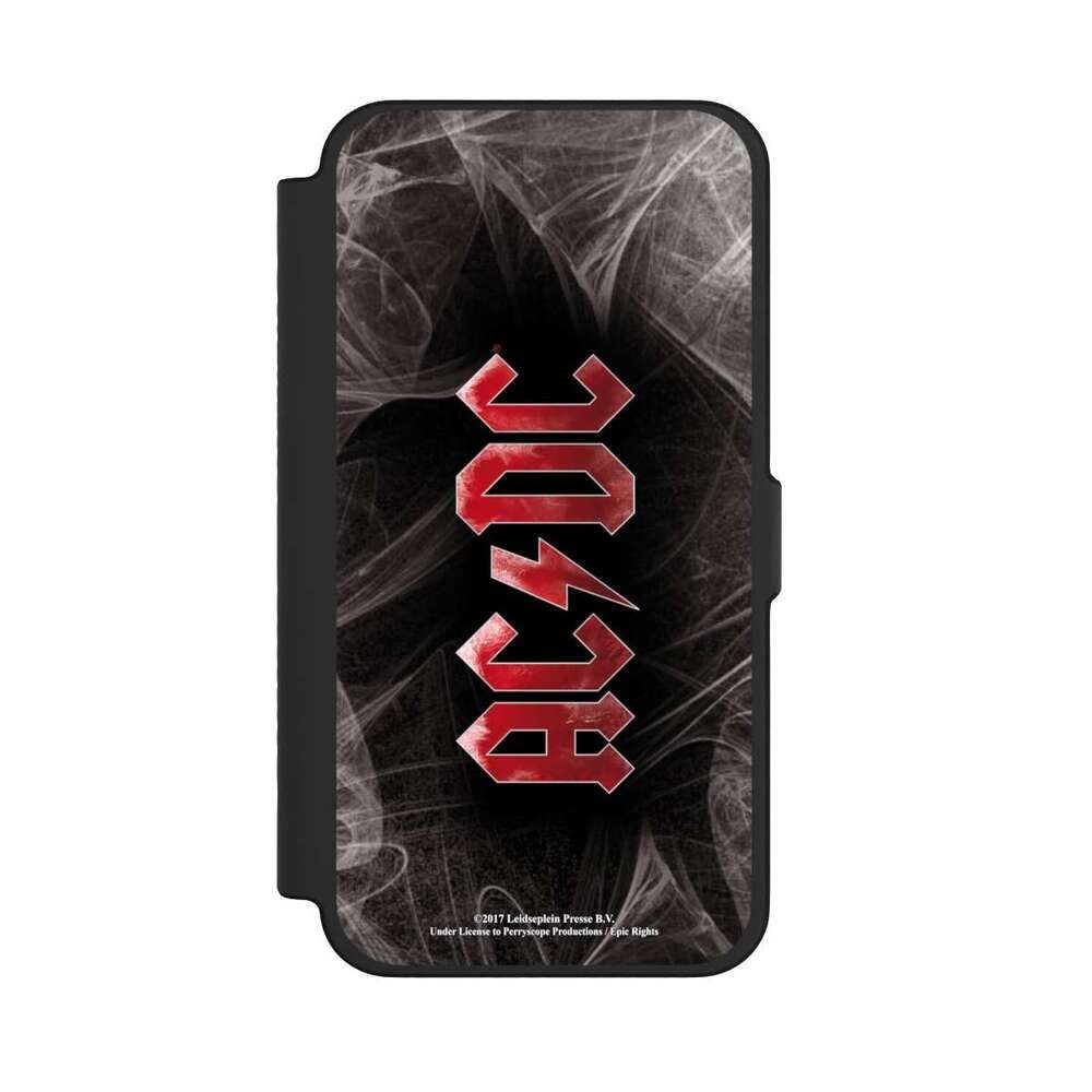 NIVOCASE Handyhülle ACDC Logo Fanartikel ACDC White Dust, Apple iPhone 12 Pro Max Klapphülle Handyhülle aus Kunst Leder