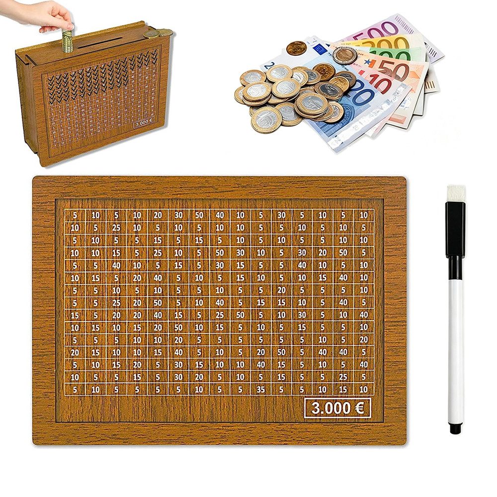AFKSMILE Spardose Spardose Holz, Sparschwein mit Ziele, Zahlen Ankreuzen Große Geldbox, Sparbox,Holz Geldbank für Kinder Wiederverwendbare Spardose €3,000
