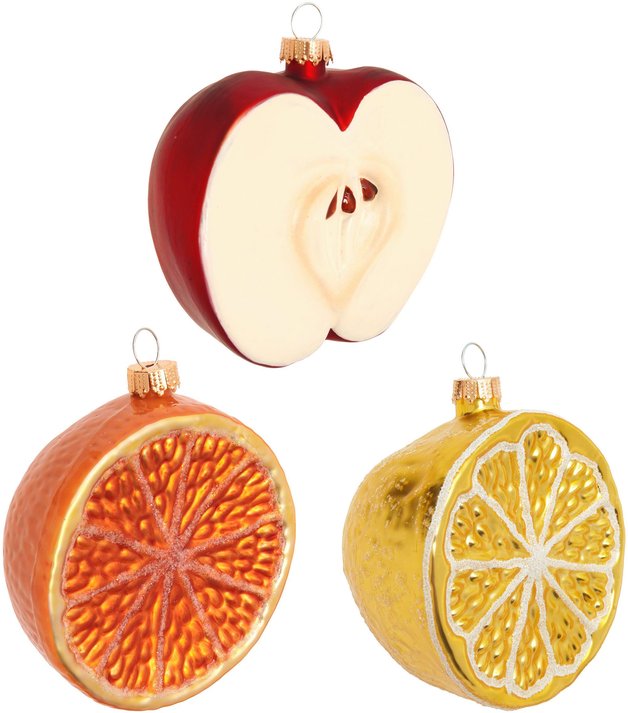 Krebs Glas Lauscha Weihnachtsbaumkugel Baumschmuck Obst-Set mehrfarbig 8cm, Dekoriert mit Liebe zum Detail