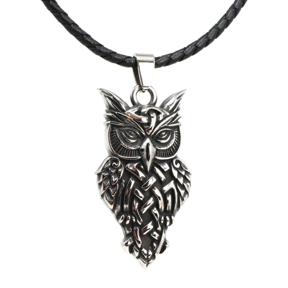 Kette mit Anhänger Lederkette Edelstahlkette 316L ALLSEHENDE EULE