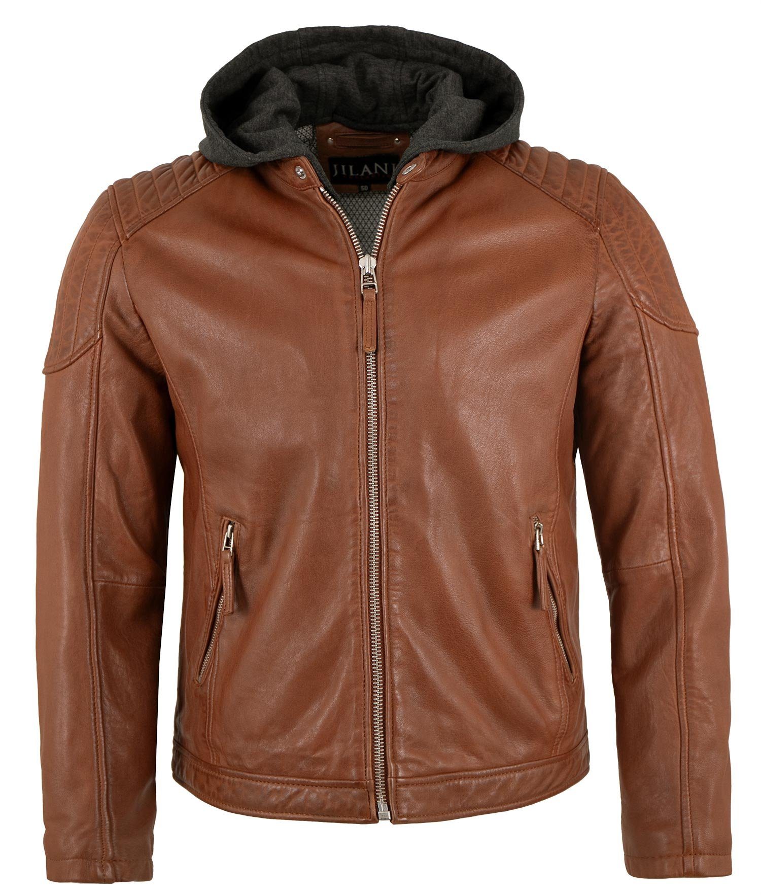 Jilani Lederjacke Arrow Jilani - Herren Lederjacke Kapuze Lammnappa cognac
