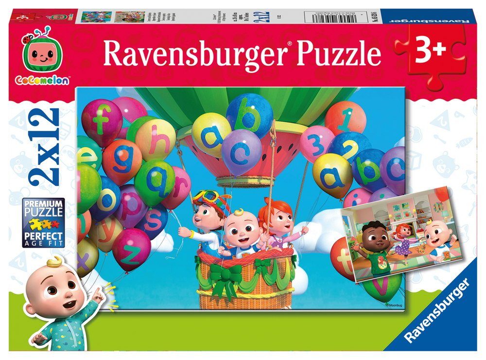 Ravensburger Puzzle 2 12 Spielen x Lernen und Cocomelon Puzzle 05628, 12 Puzzleteile Teile