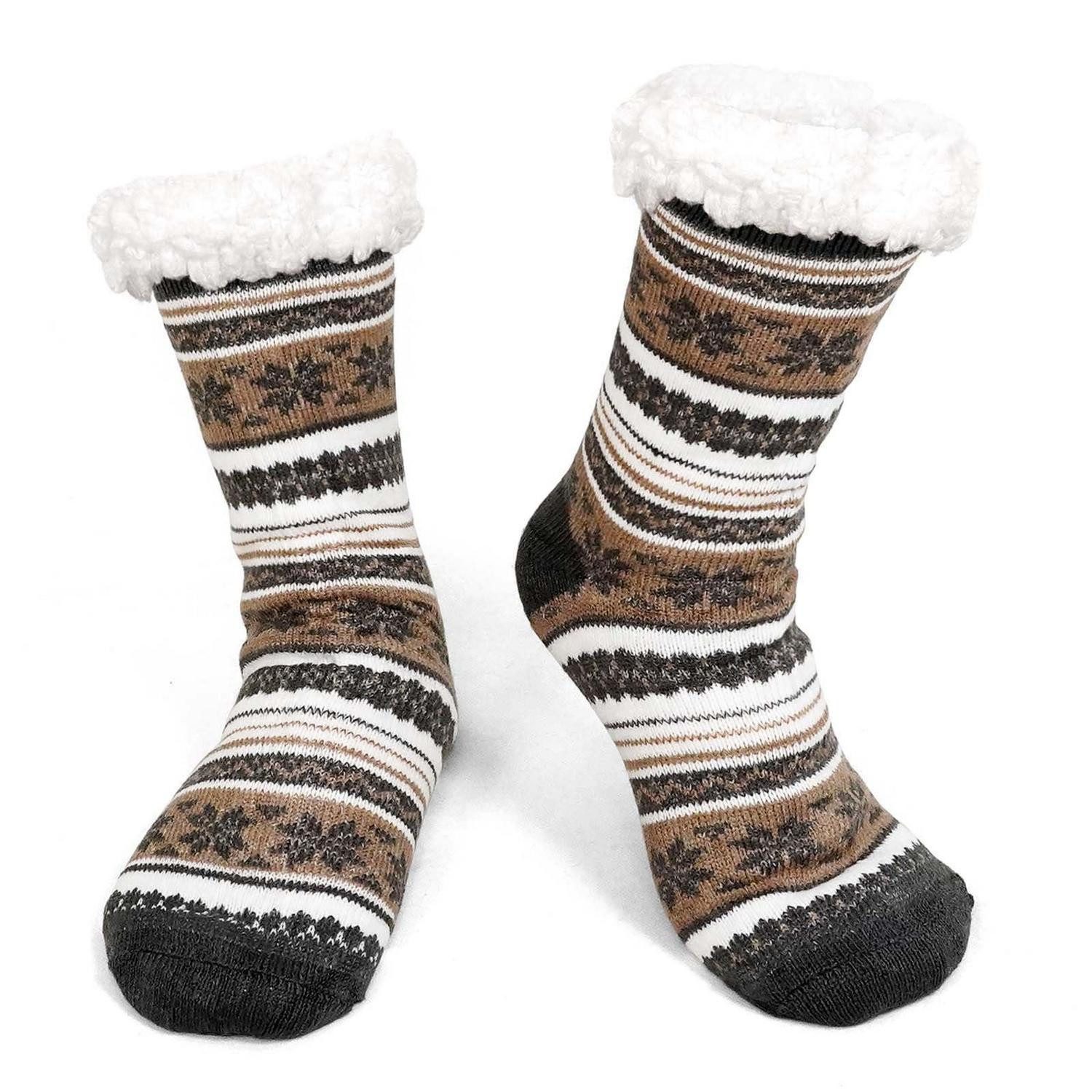 LuxusKollektion Haussocken Hausschuhe Socken Herren Winter Thermo Grau Kaffee